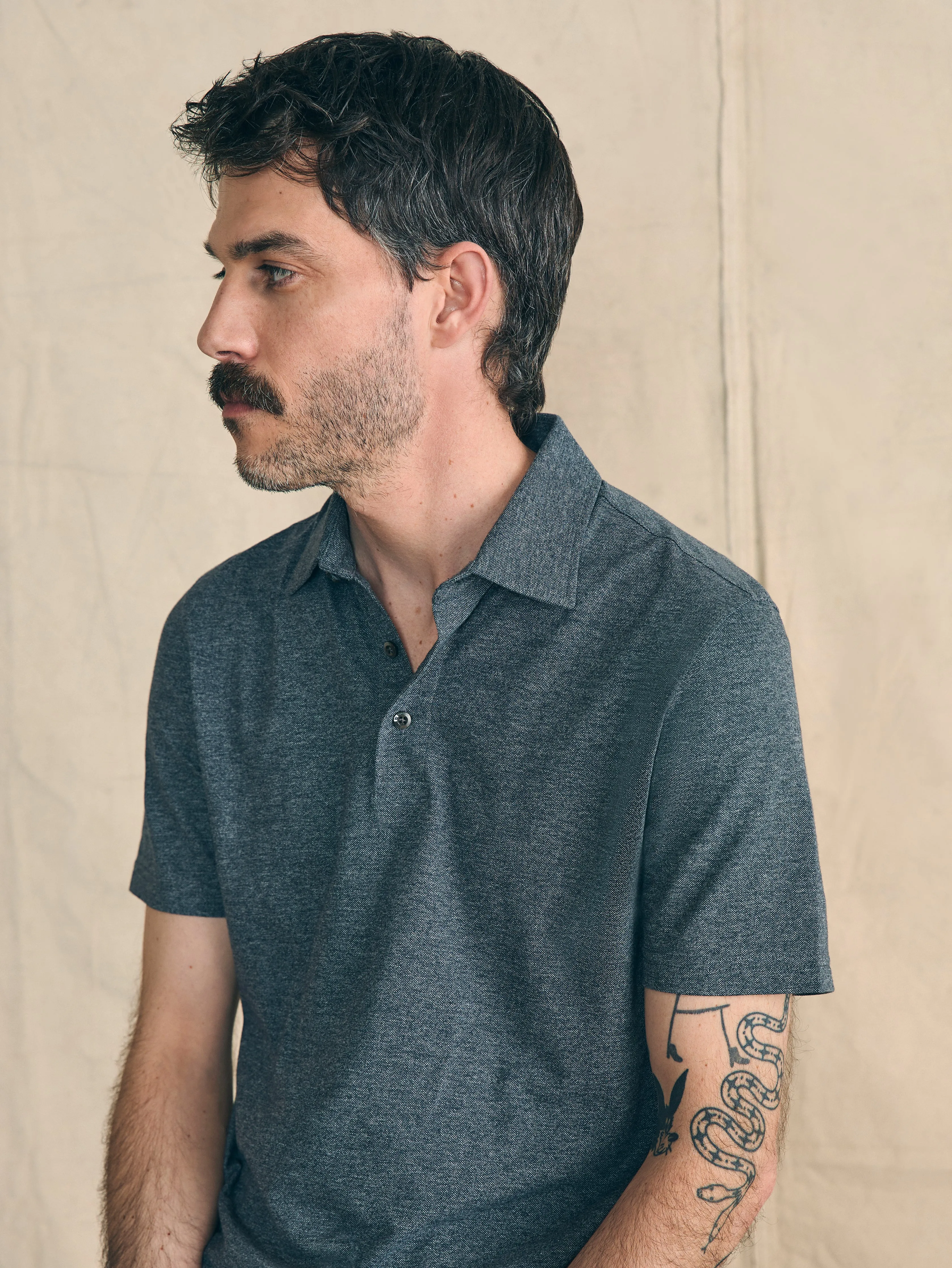 Movement™ Short-Sleeve Pique Polo Shirt (Tall) - Dusty Iron Heather sold by Faherty product image thumbnail 5