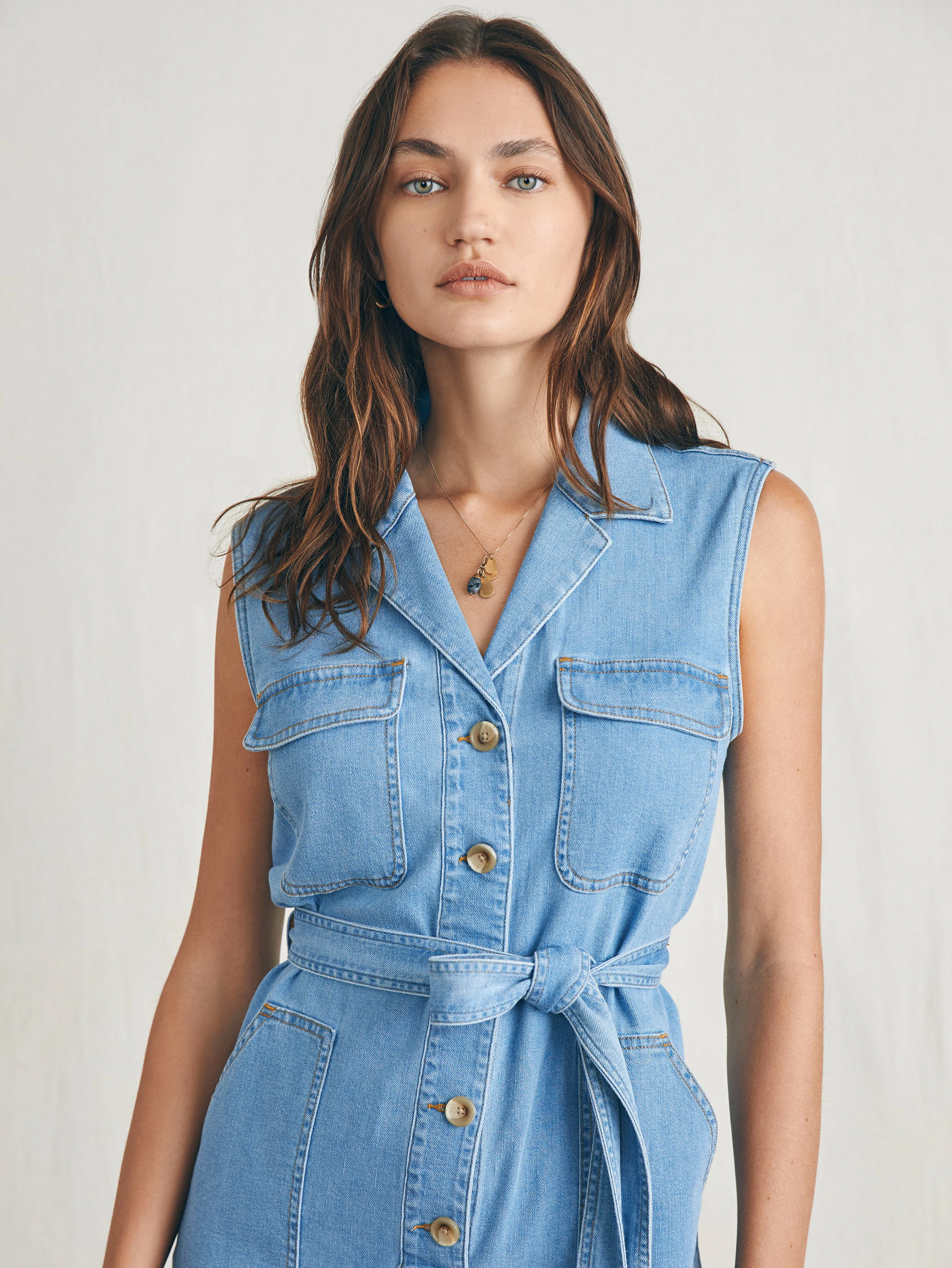 Linen Denim Romper - Sunlit Cove Wash sold by Faherty product image thumbnail 2
