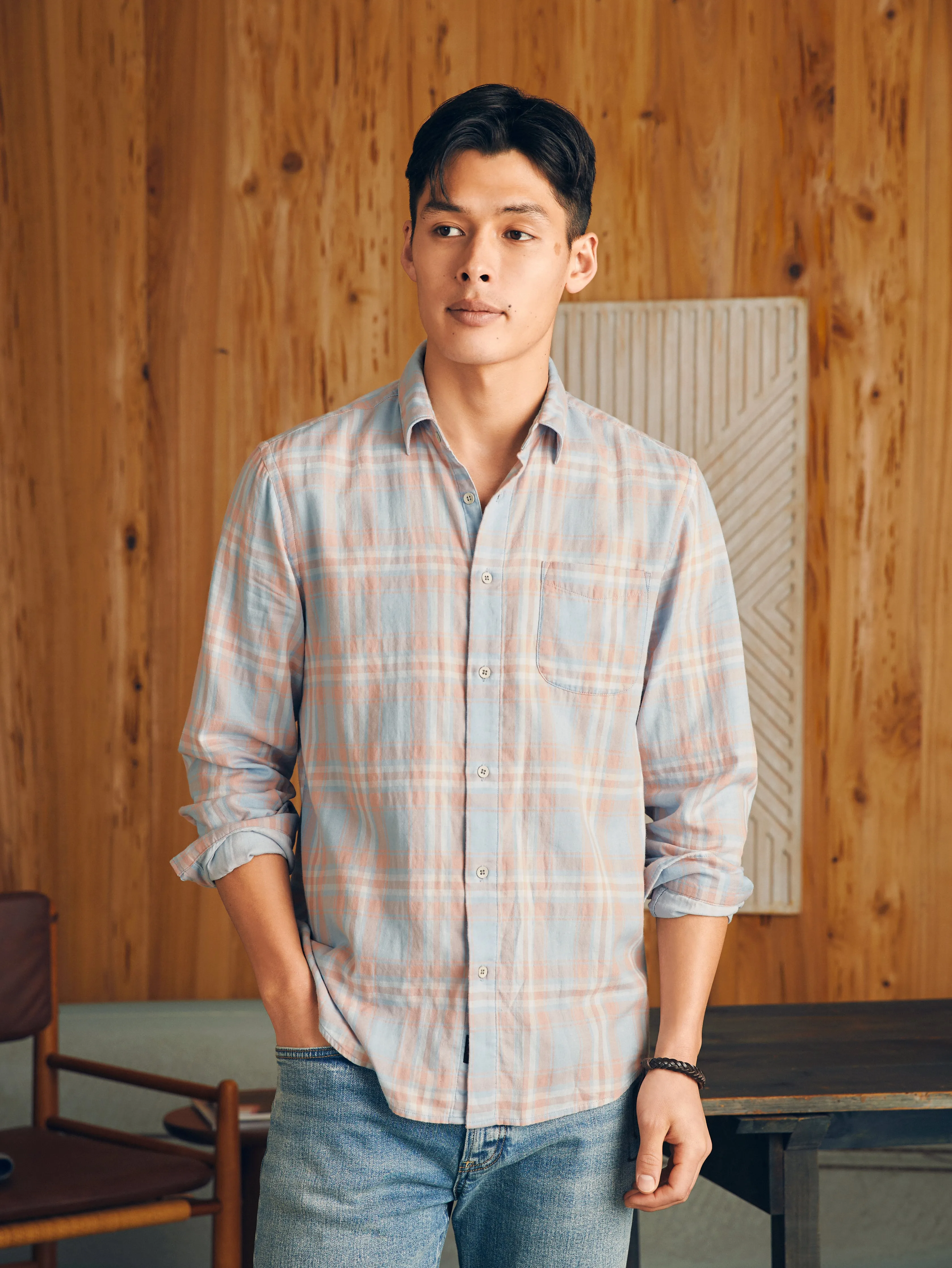 Sunwashed Chambray Shirt - Coral Bay Plaid sold by Faherty product image thumbnail 2
