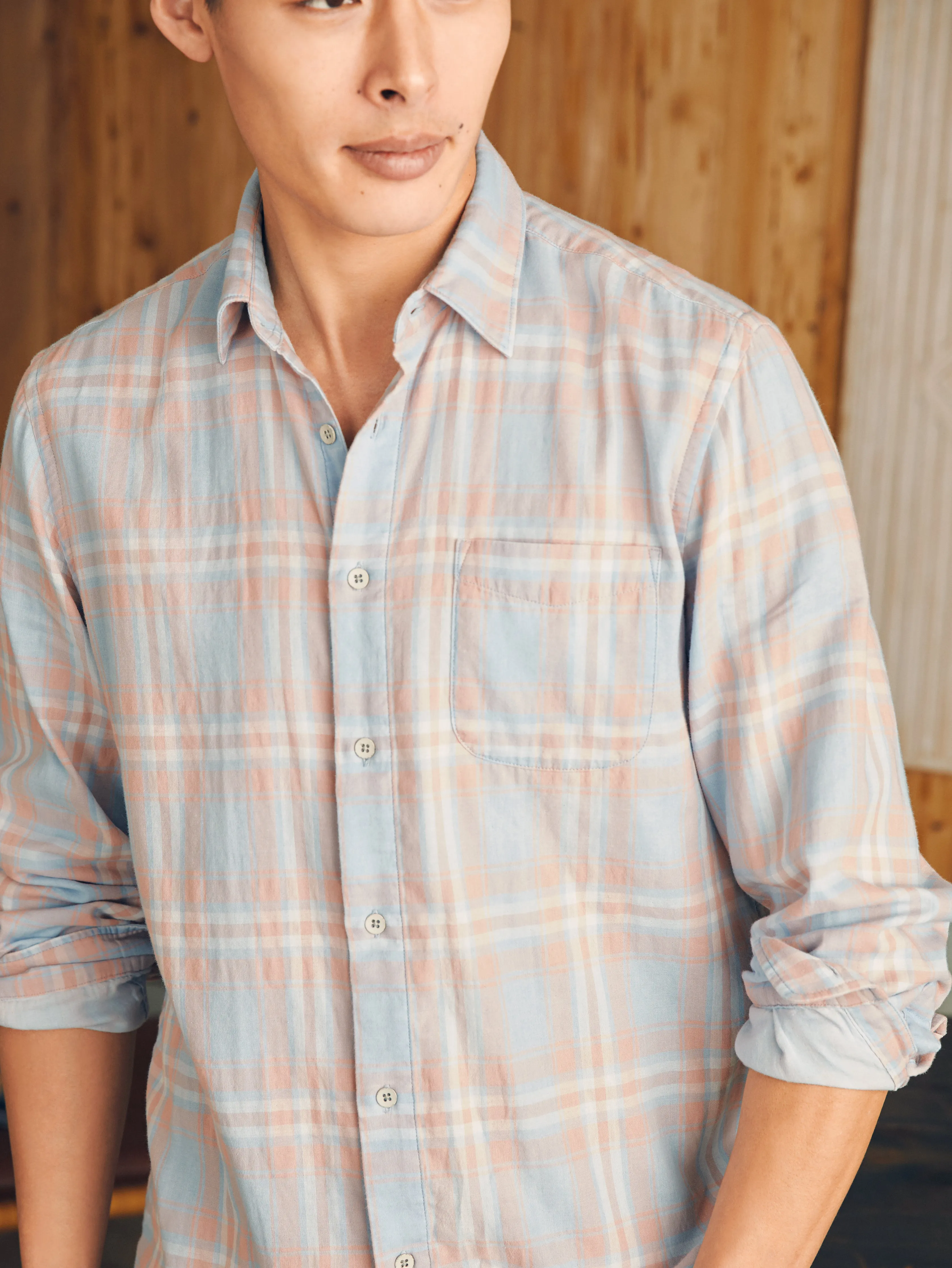 Sunwashed Chambray Shirt - Coral Bay Plaid sold by Faherty product image thumbnail 3