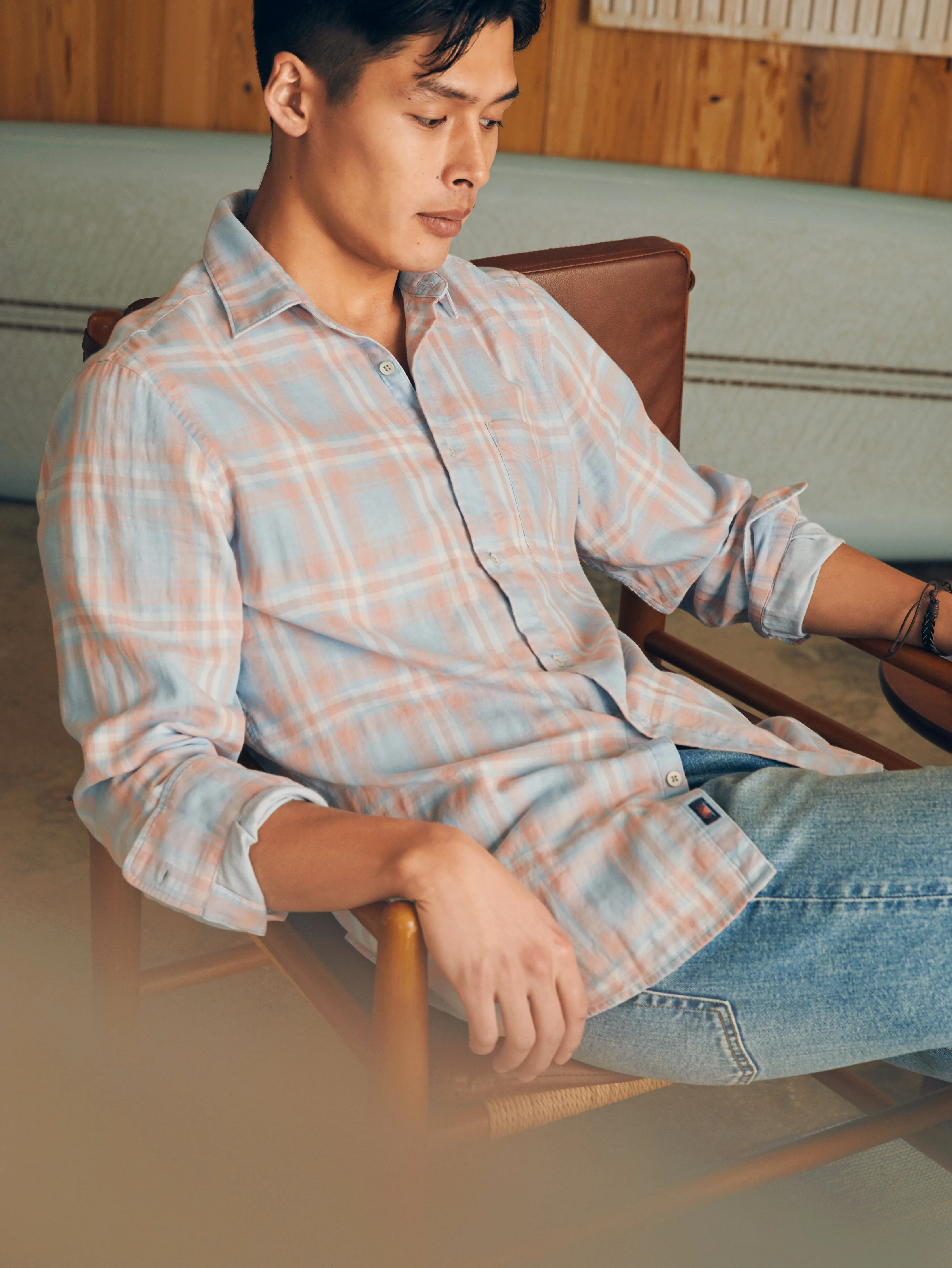 Sunwashed Chambray Shirt - Coral Bay Plaid sold by Faherty product image thumbnail 4