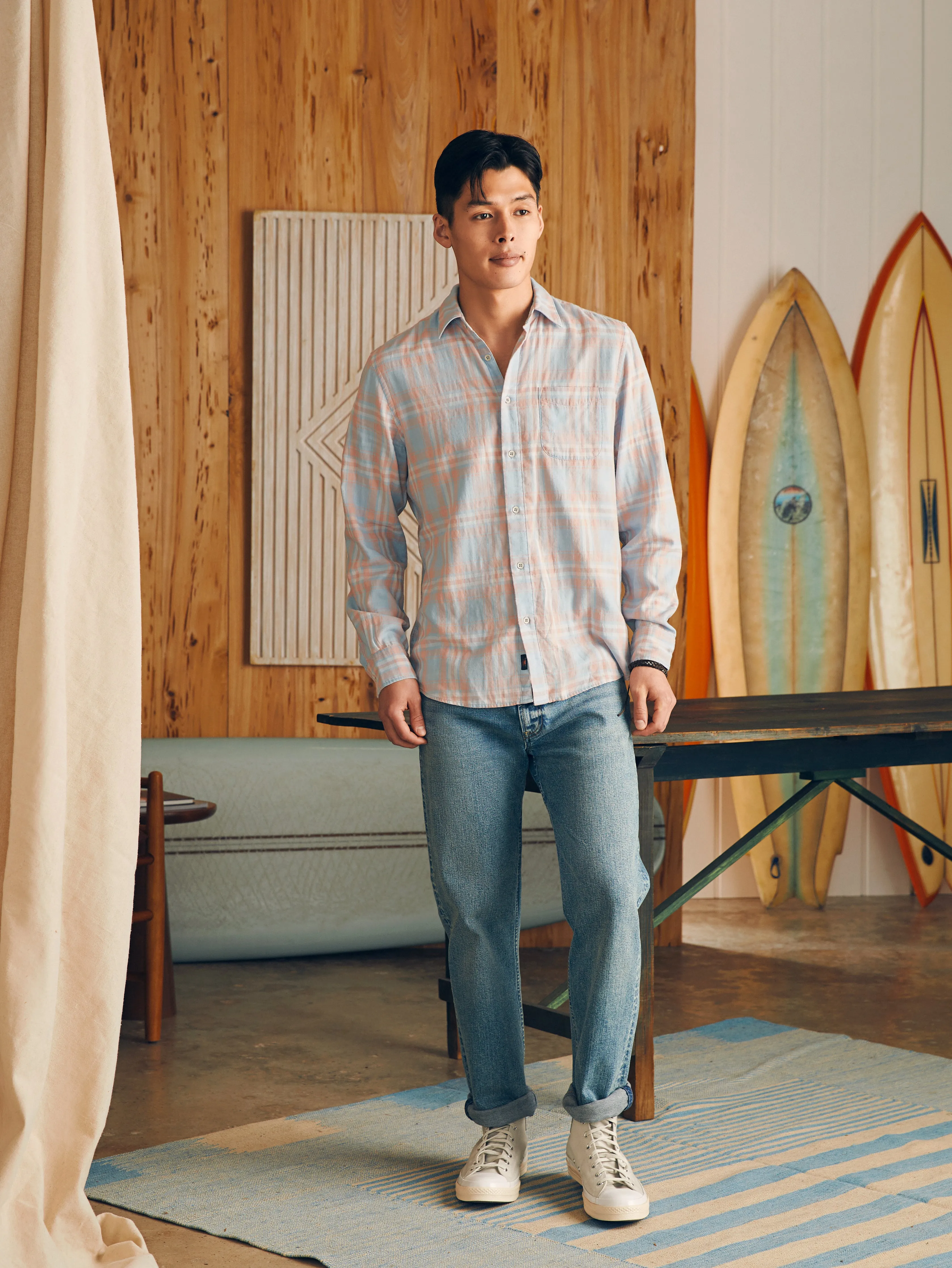 Sunwashed Chambray Shirt - Coral Bay Plaid sold by Faherty product image thumbnail 5