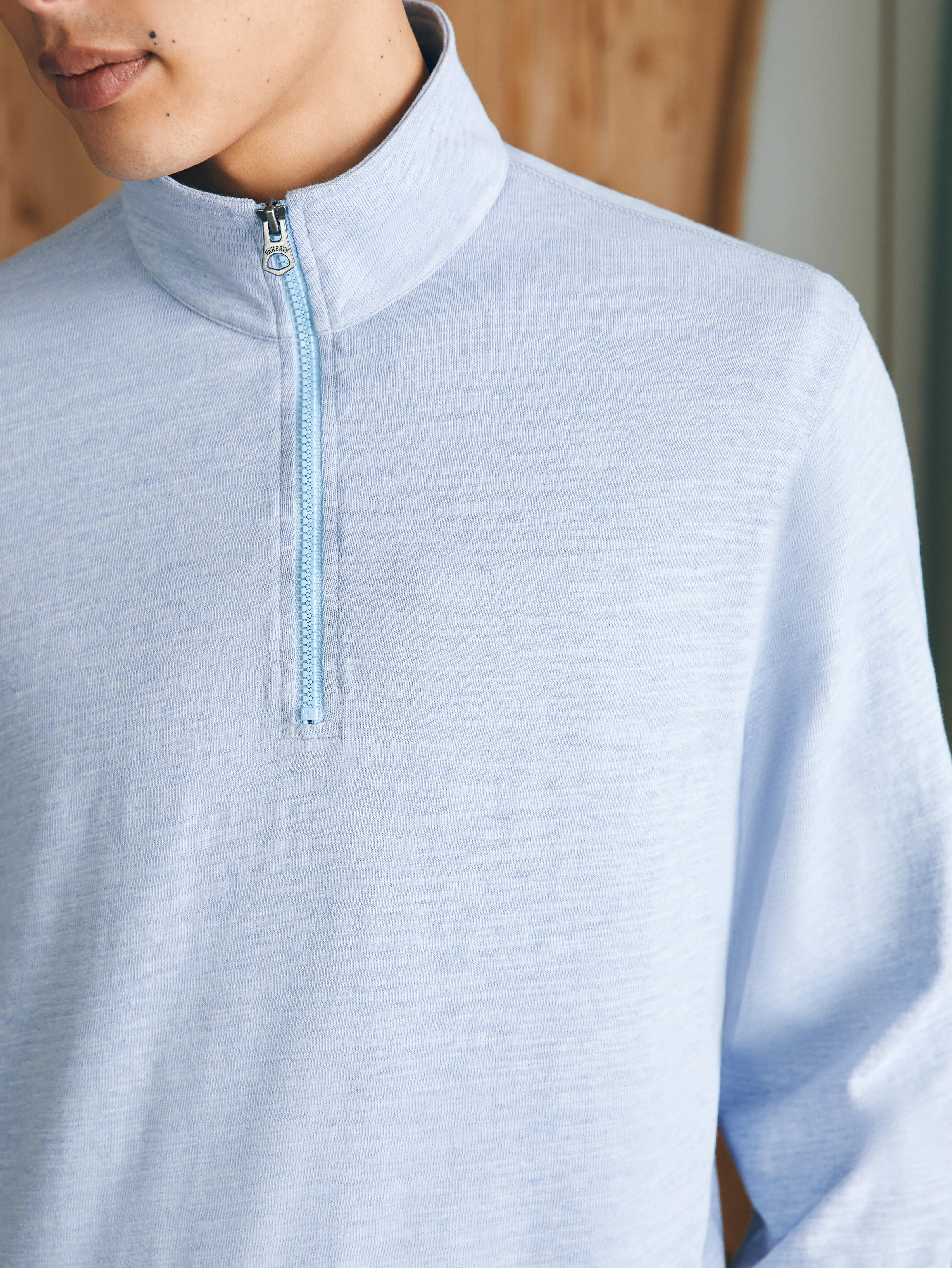 Sunwashed Slub Quarter Zip - Ice Blue Heather sold by Faherty product image thumbnail 2