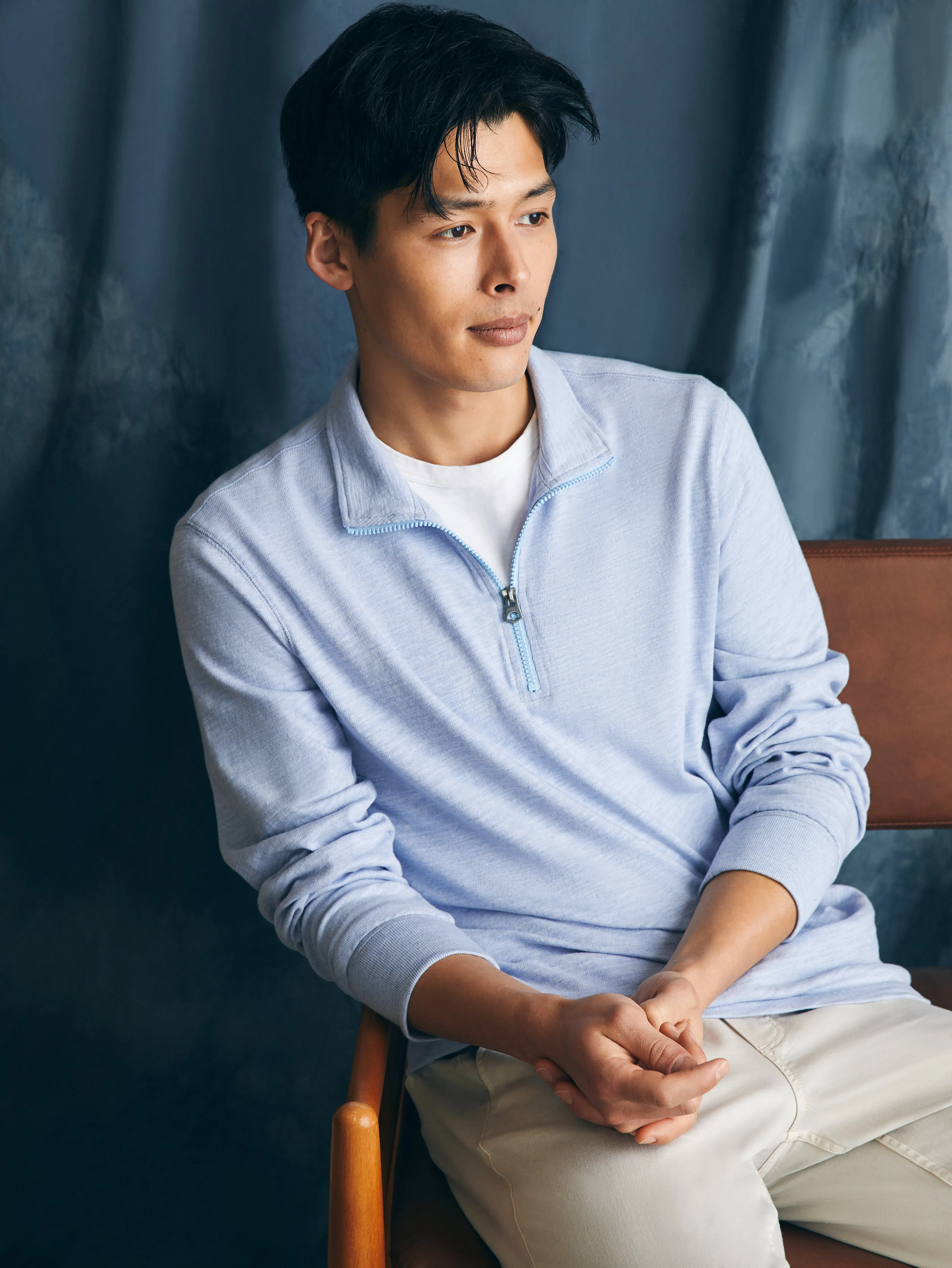 Sunwashed Slub Quarter Zip - Ice Blue Heather sold by Faherty