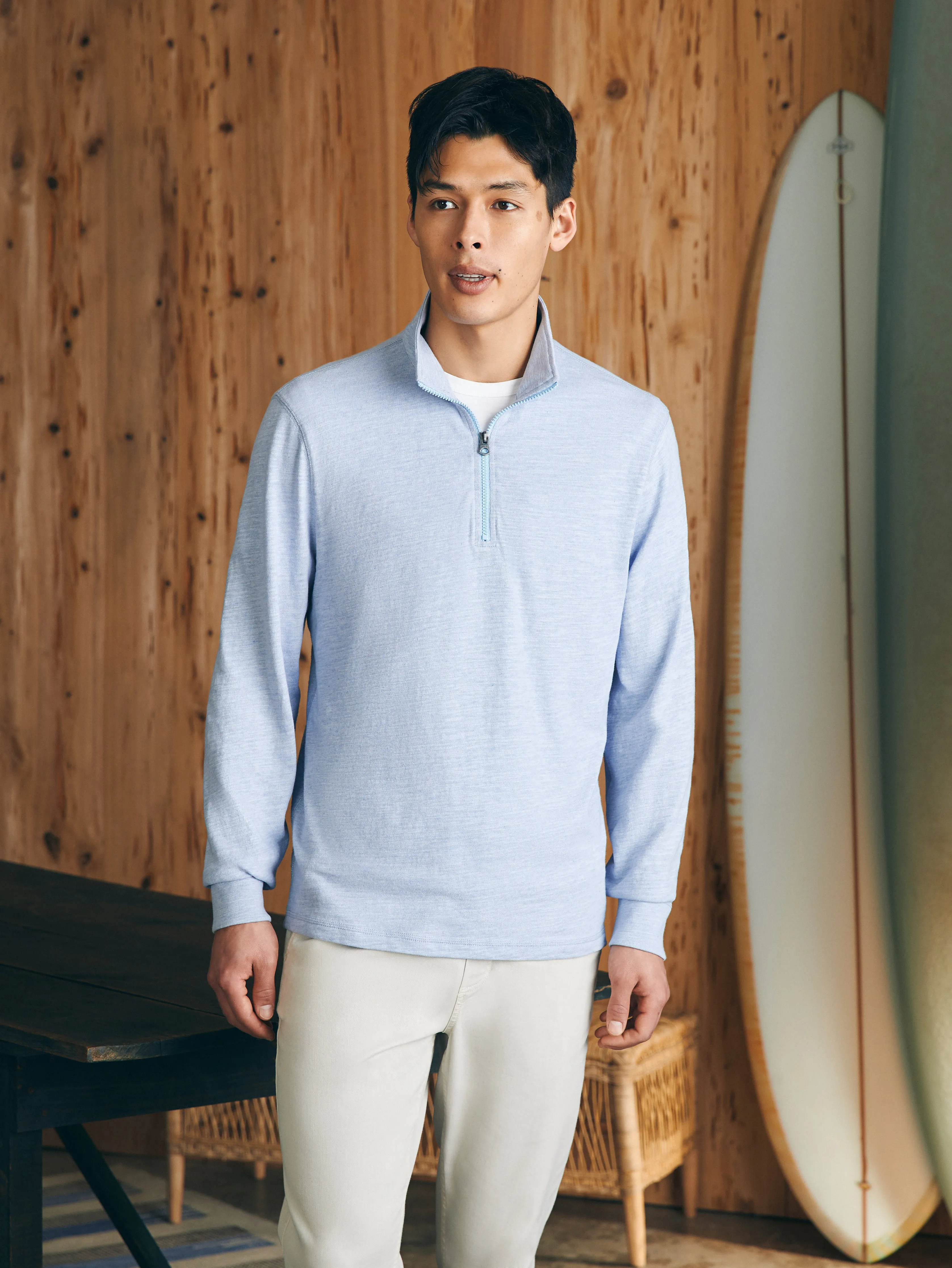 Sunwashed Slub Quarter Zip - Ice Blue Heather sold by Faherty product image thumbnail 3