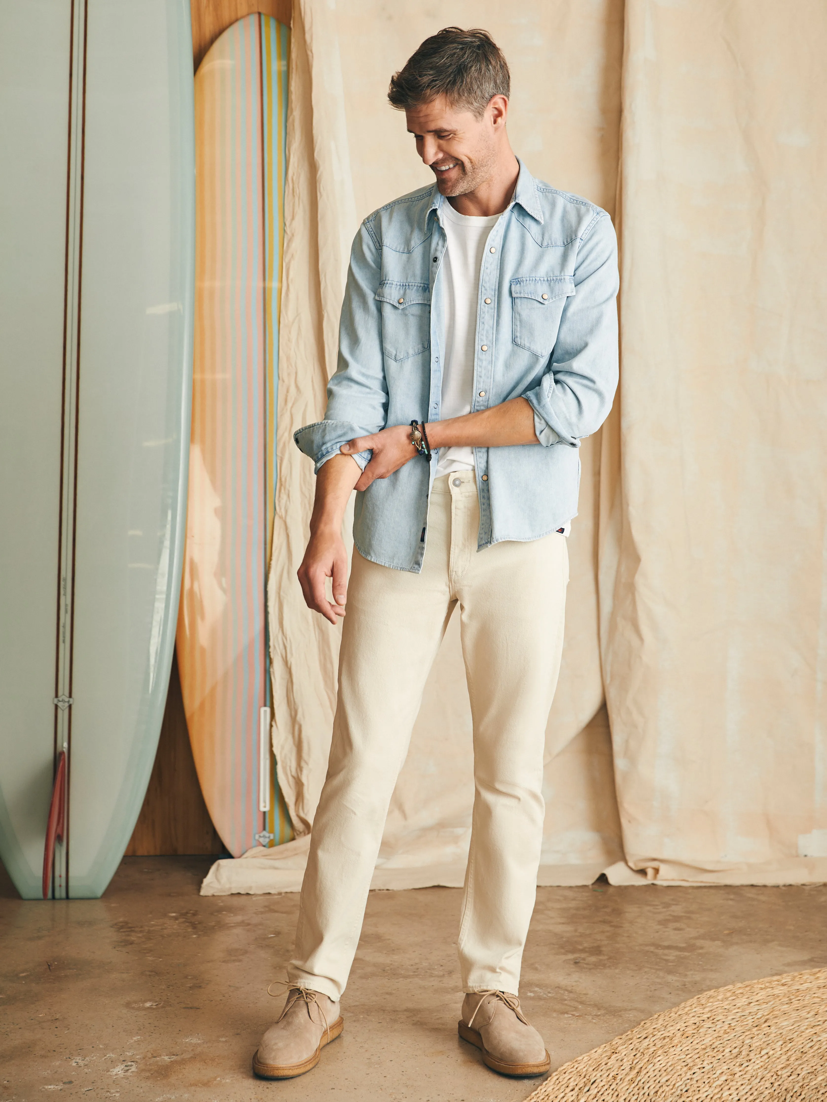 Organic Cotton Slim Straight Denim (30" Inseam) - Stone sold by Faherty product image thumbnail 2