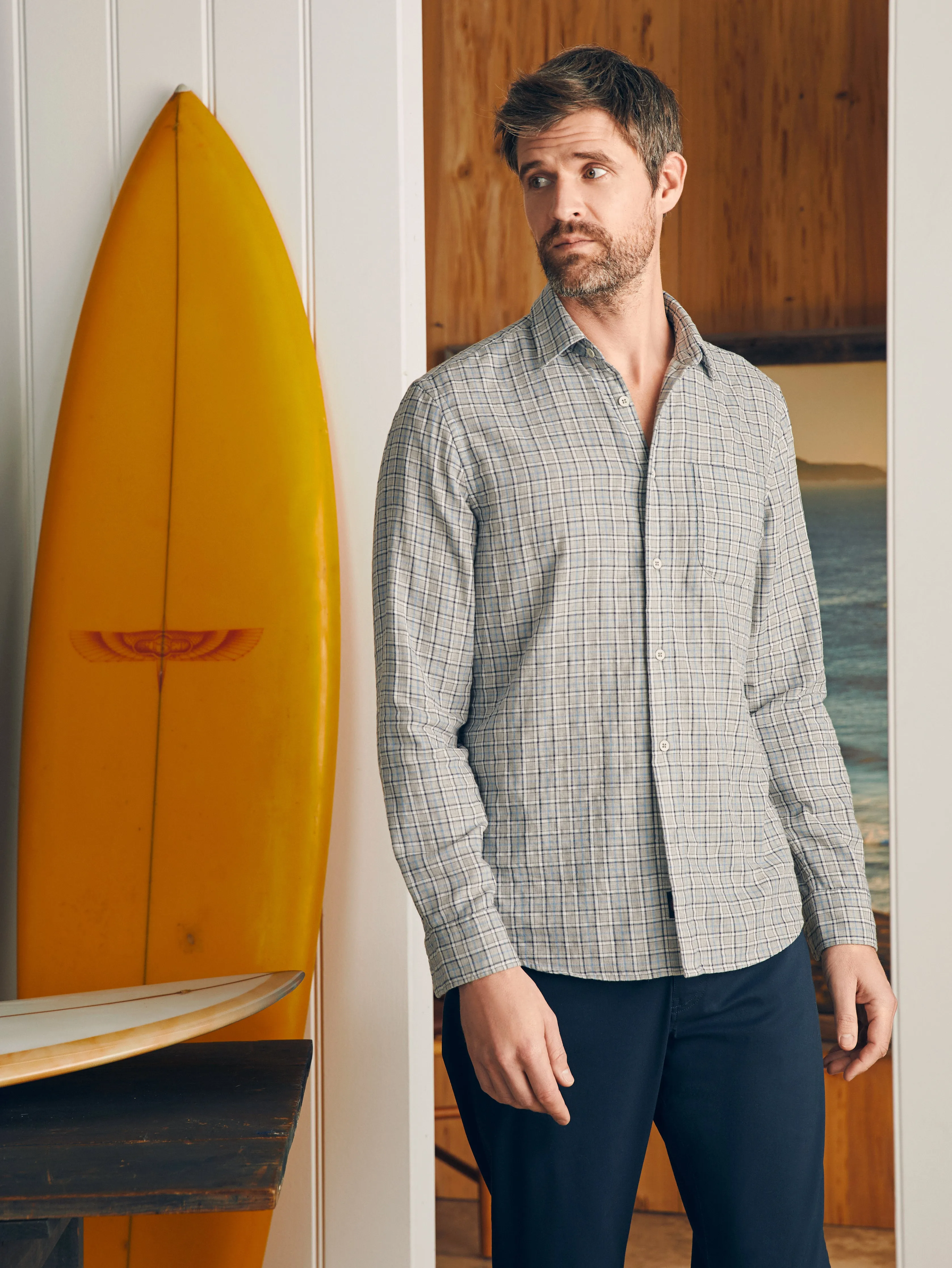 Sunwashed Chambray Shirt - Silver Falls Plaid sold by Faherty product image thumbnail 3