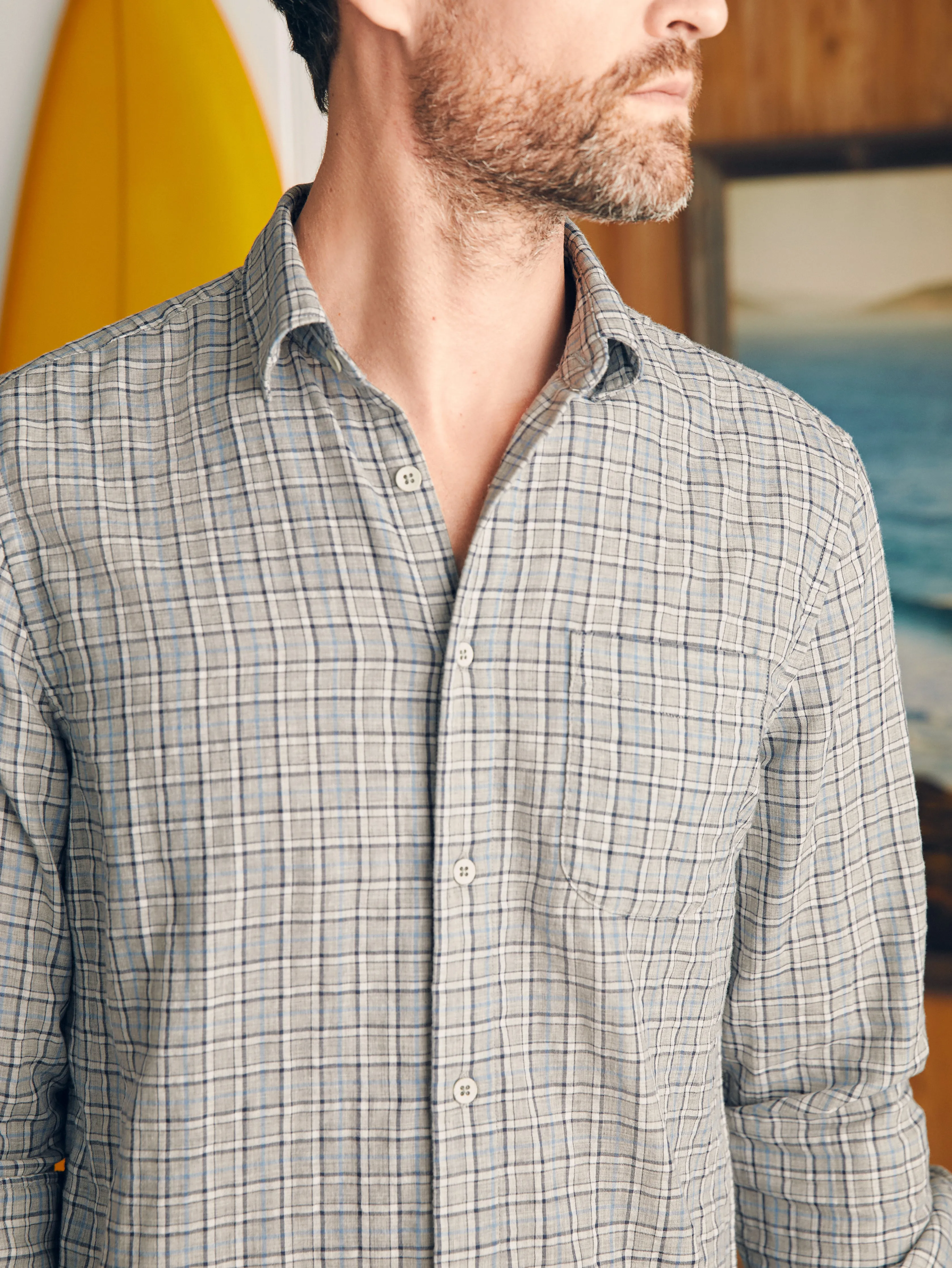 Sunwashed Chambray Shirt - Silver Falls Plaid sold by Faherty product image thumbnail 2