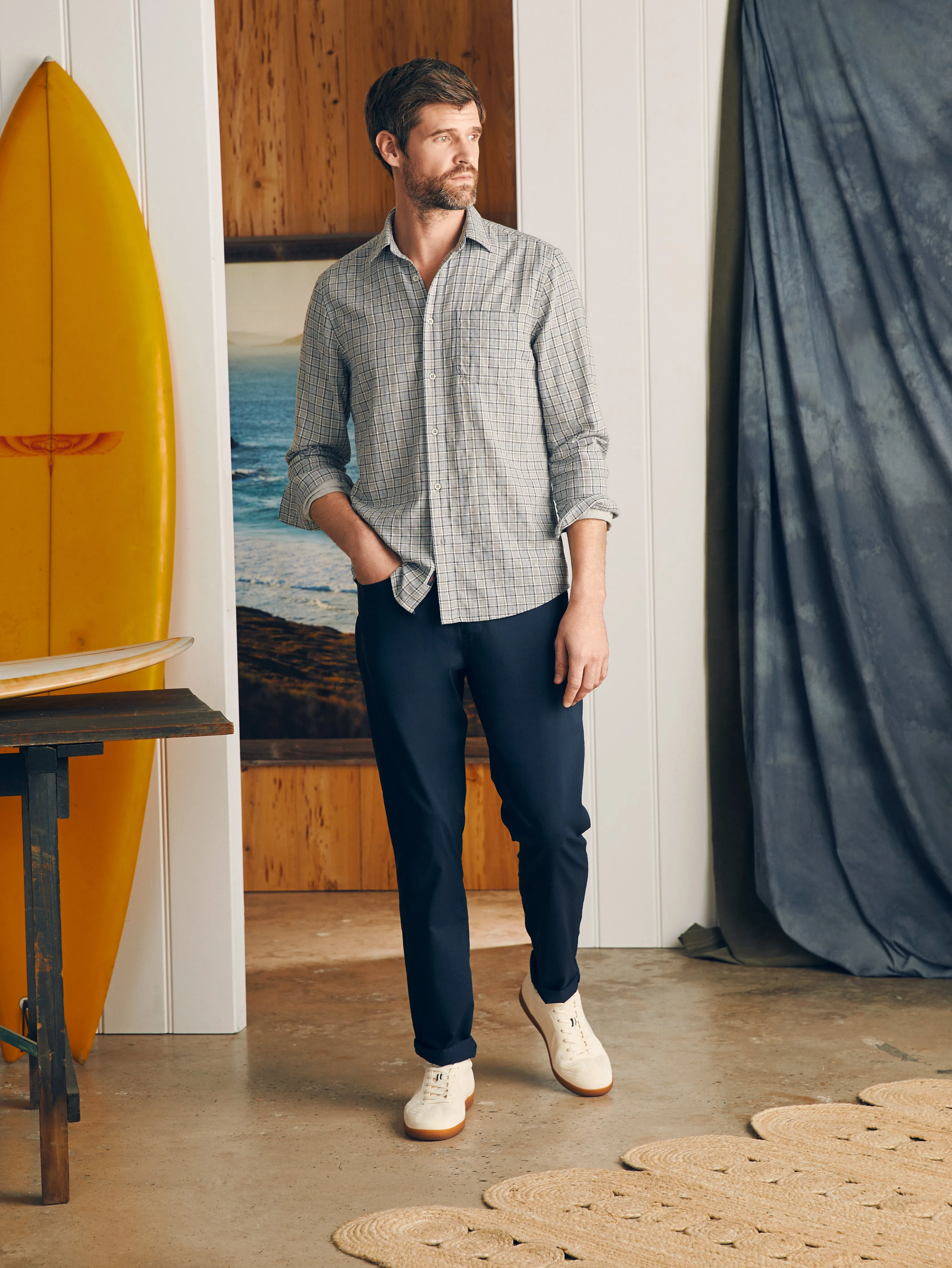 Sunwashed Chambray Shirt - Silver Falls Plaid sold by Faherty product image thumbnail 4
