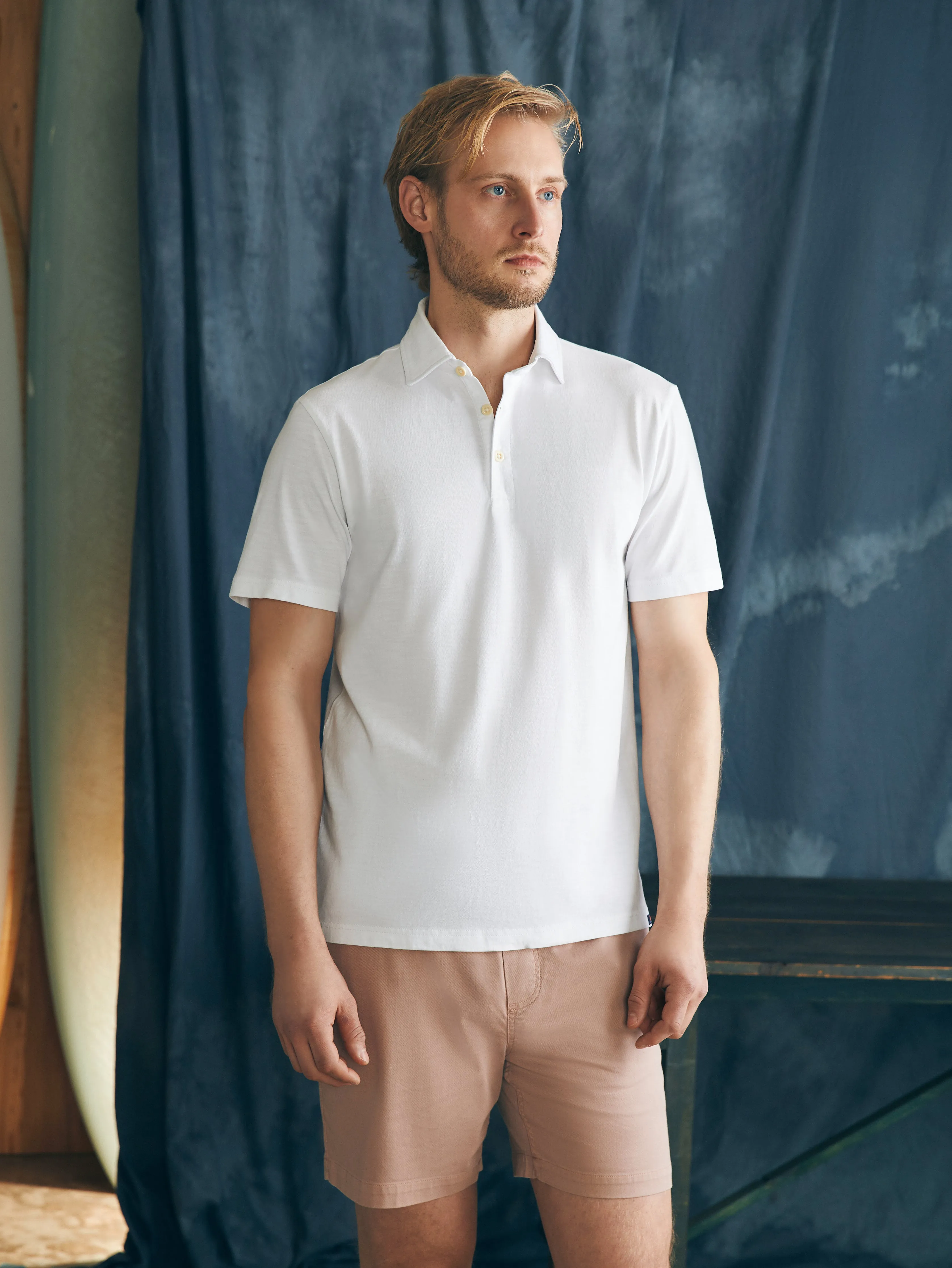 Sunwashed T-Shirt Polo - White sold by Faherty