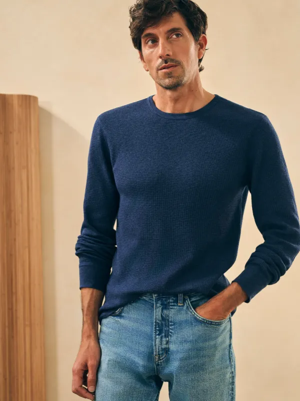 Surplus Waffle Crew - Deep Sea Heather sold by Faherty