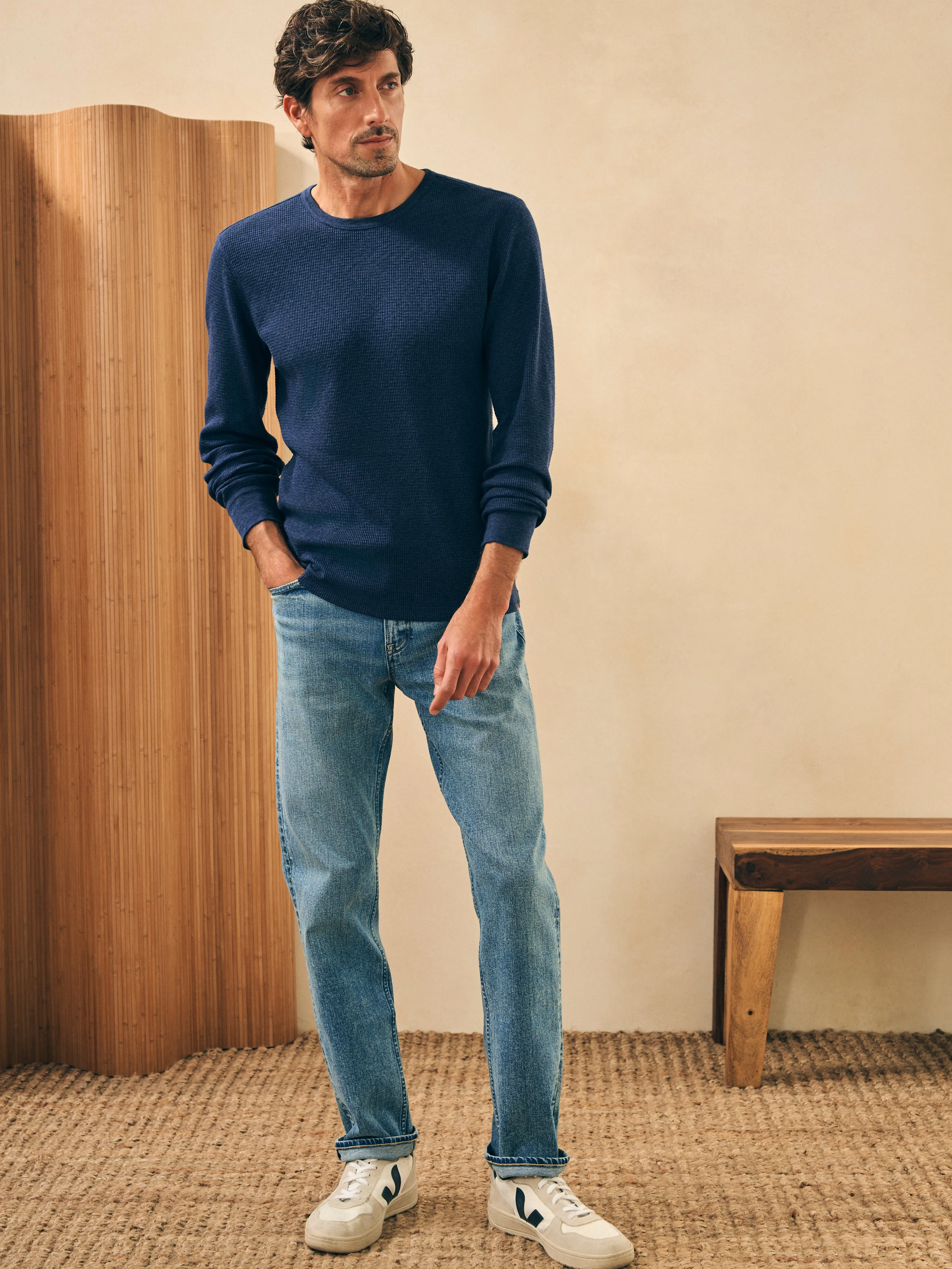 Surplus Waffle Crew - Deep Sea Heather sold by Faherty product image thumbnail 4