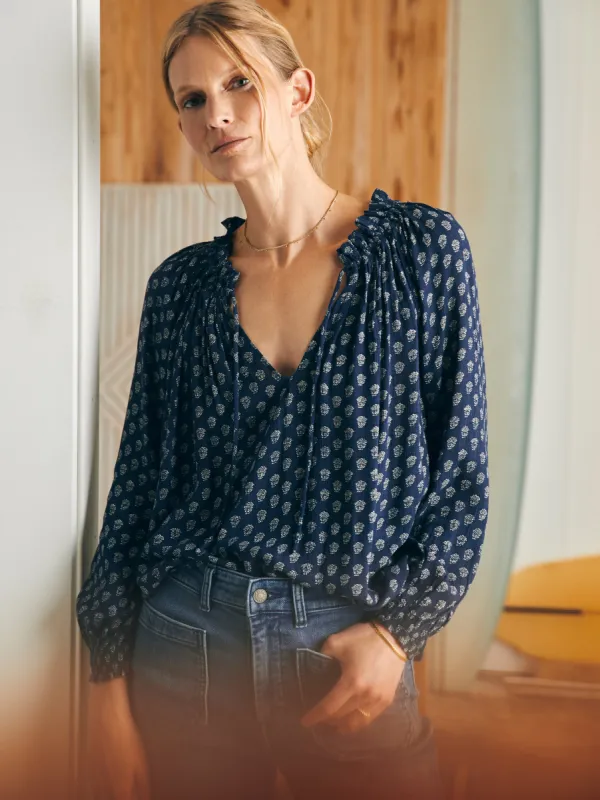 Emery Blouse - Lotus Floral Print sold by Faherty