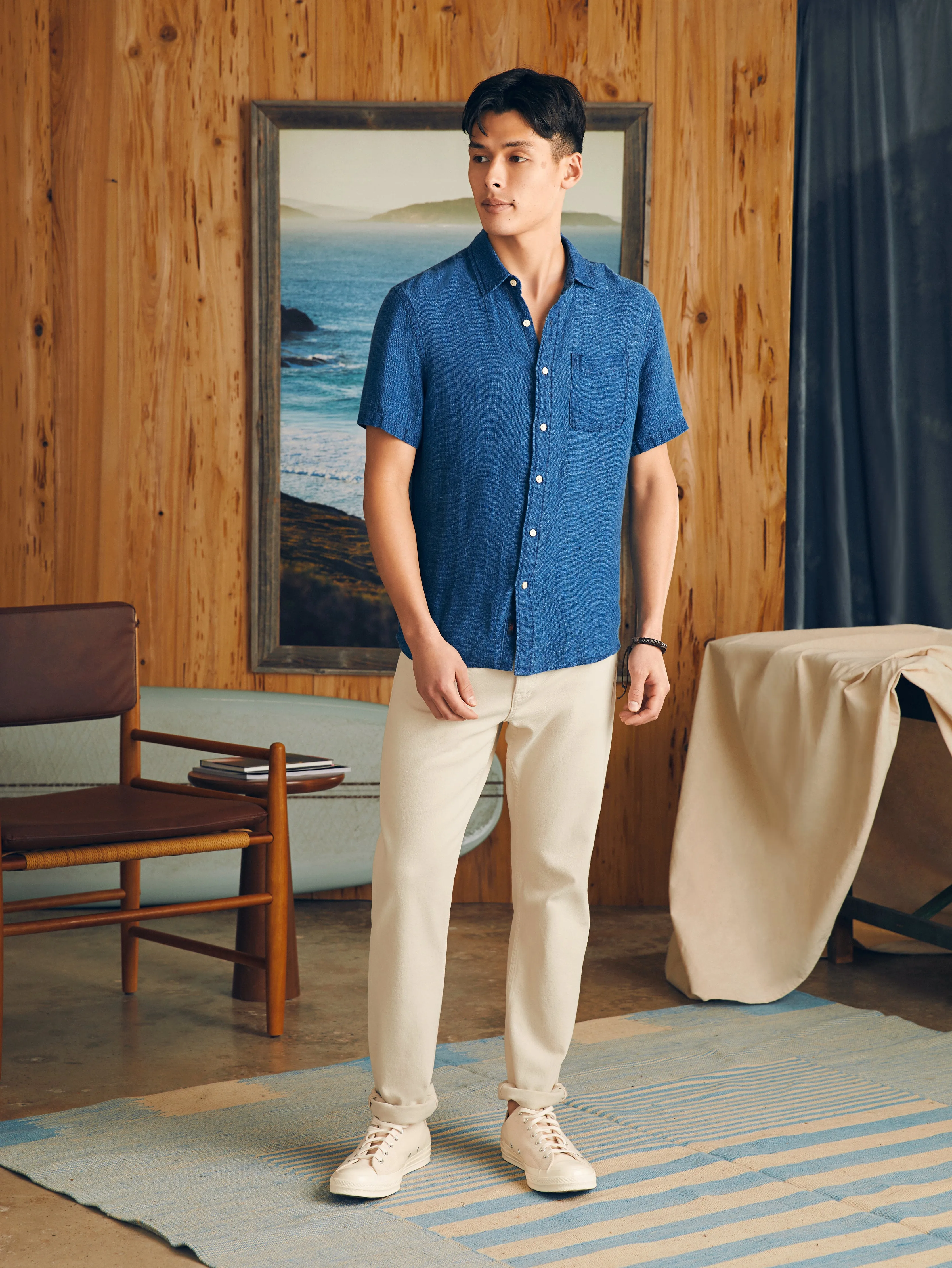 Short-Sleeve Palma Linen Shirt - Indigo Basketweave sold by Faherty product image thumbnail 5