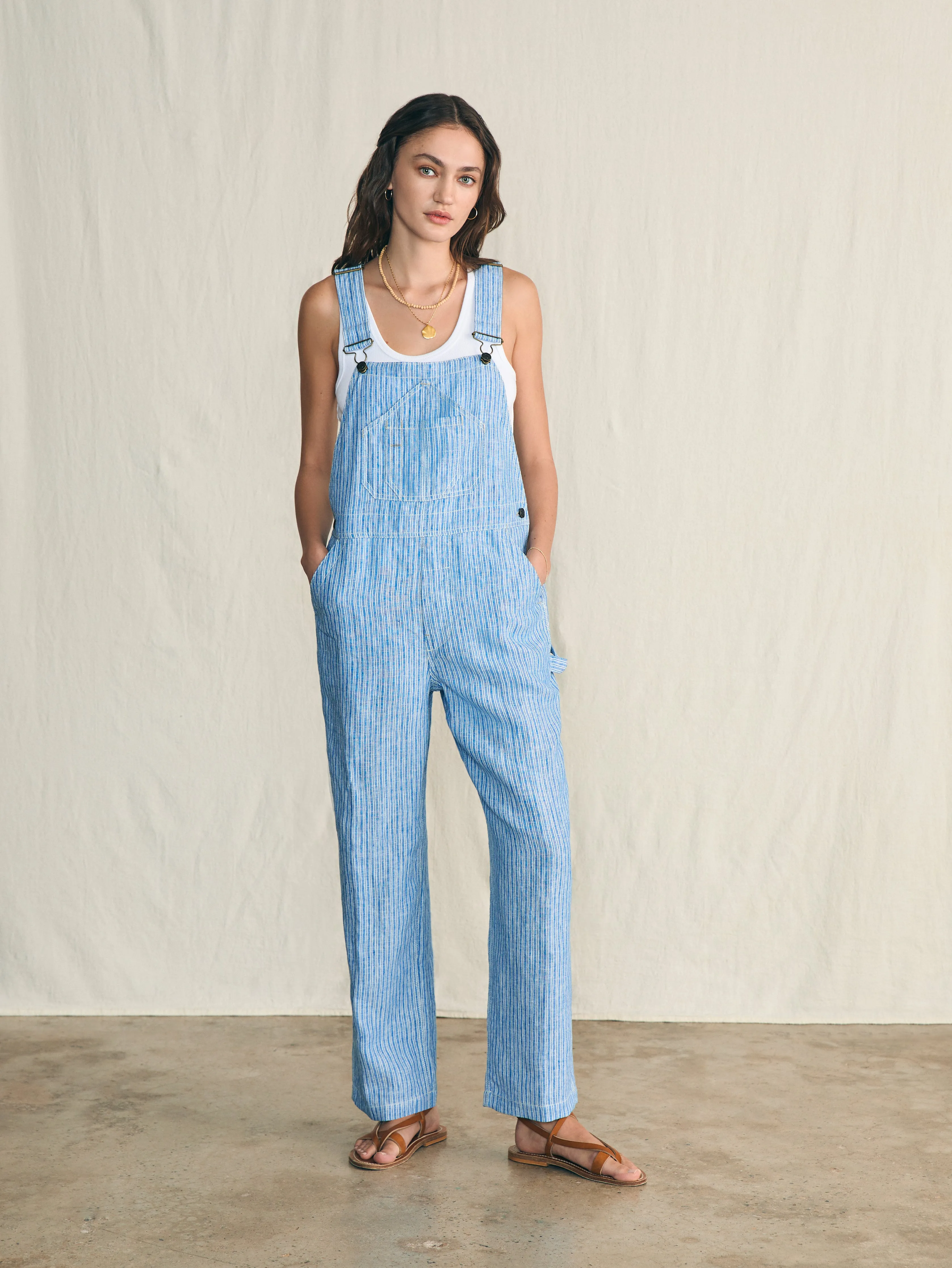 Linen Mechanic Overall - Skyway Railroad Stripe sold by Faherty product image thumbnail 3