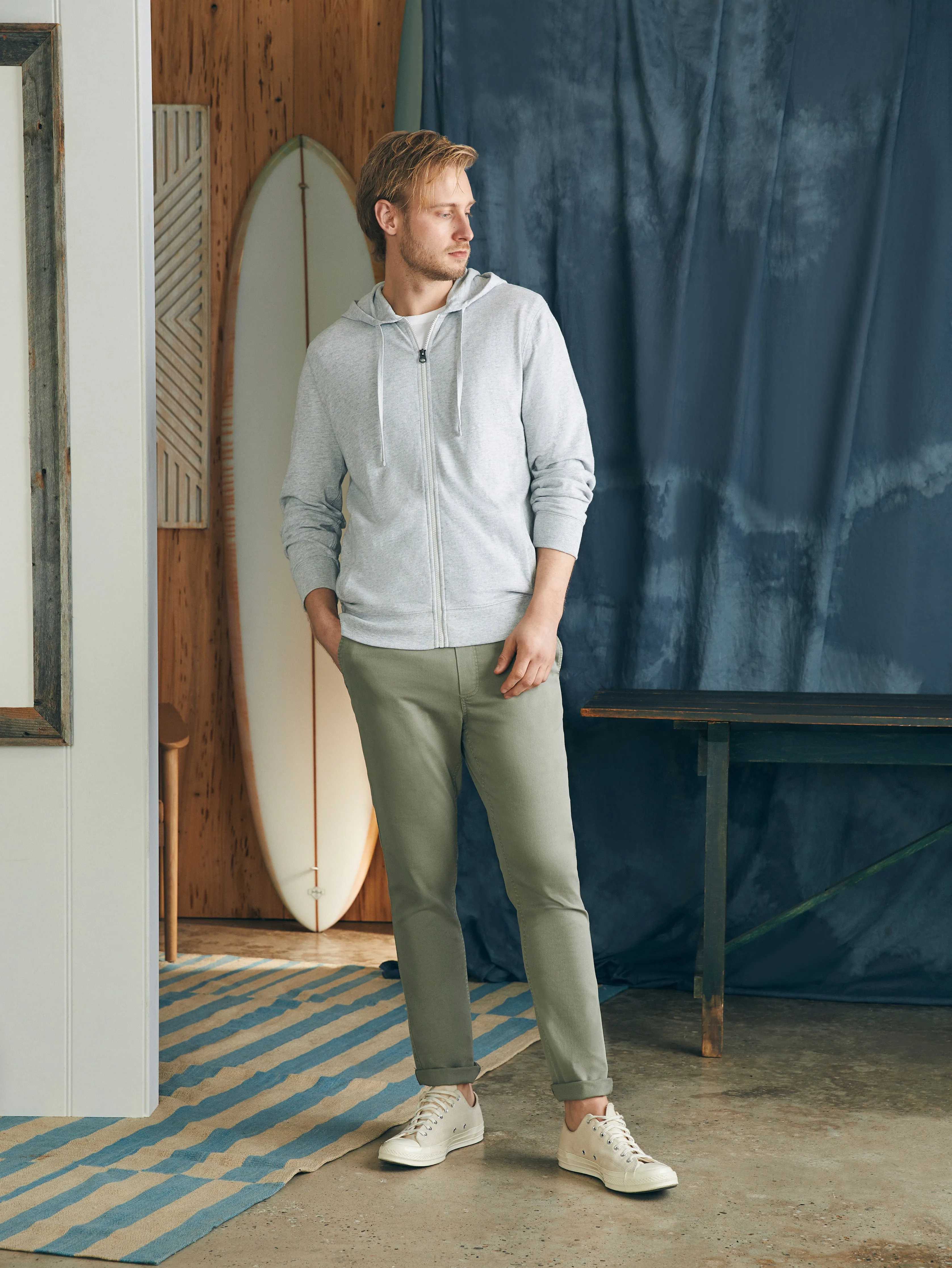 Sunwashed Slub Zip Hoodie - Light Grey Heather sold by Faherty product image thumbnail 4
