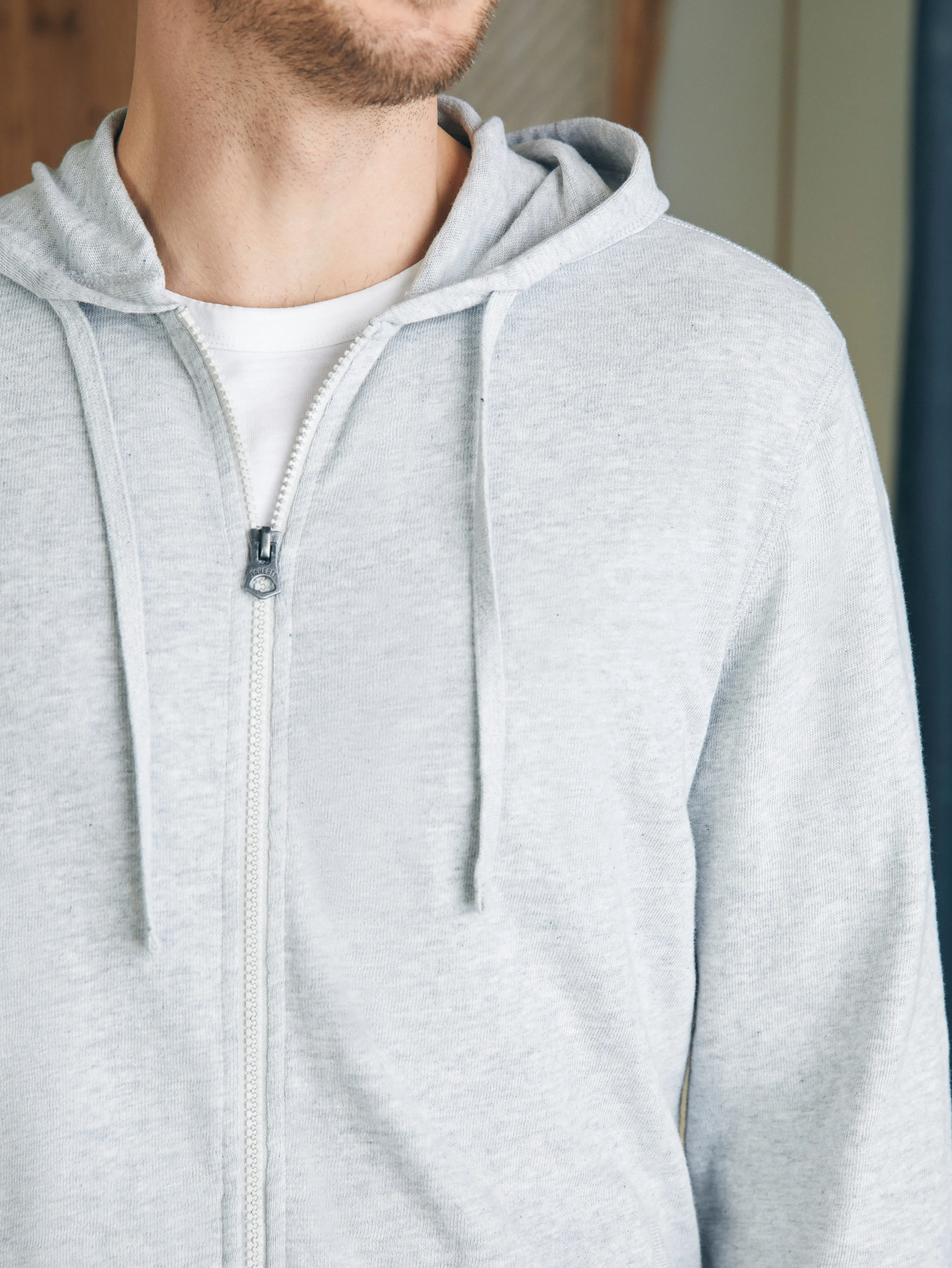 Sunwashed Slub Zip Hoodie - Light Grey Heather sold by Faherty product image thumbnail 2