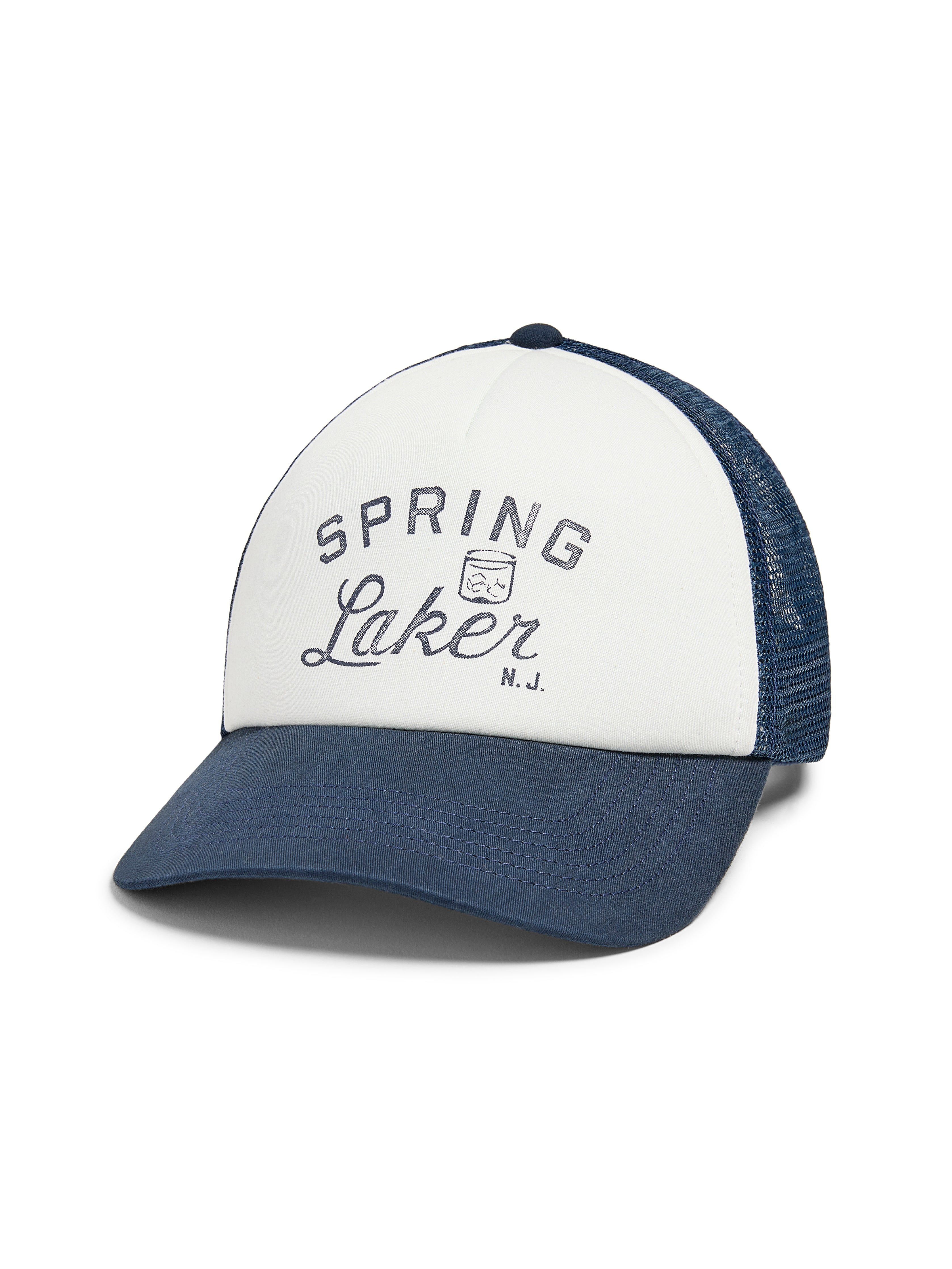 Spring Laker Trucker - White Navy sold by Faherty