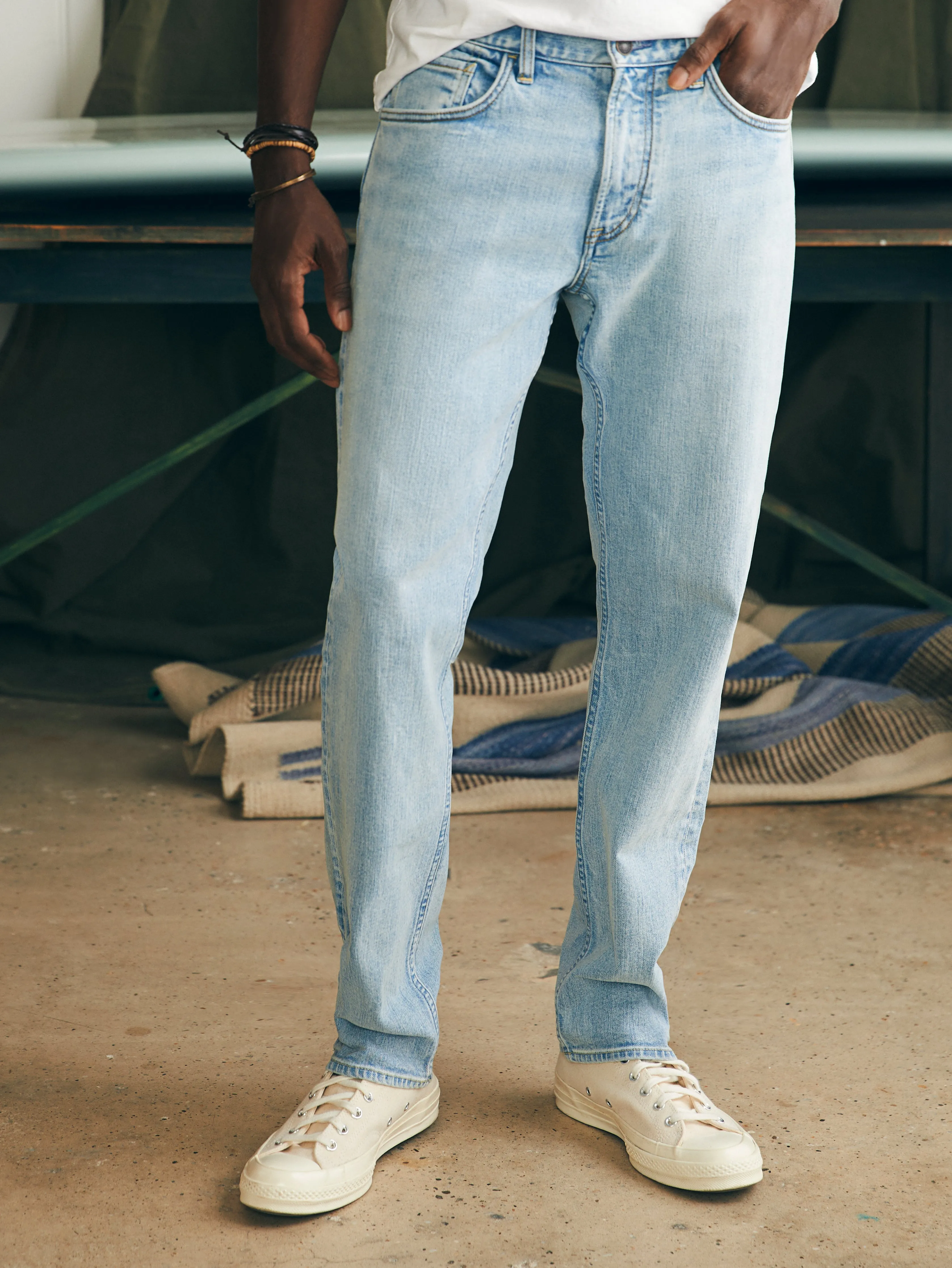 Organic Cotton Slim Straight Denim (30" Inseam) - Somerset Blue sold by Faherty