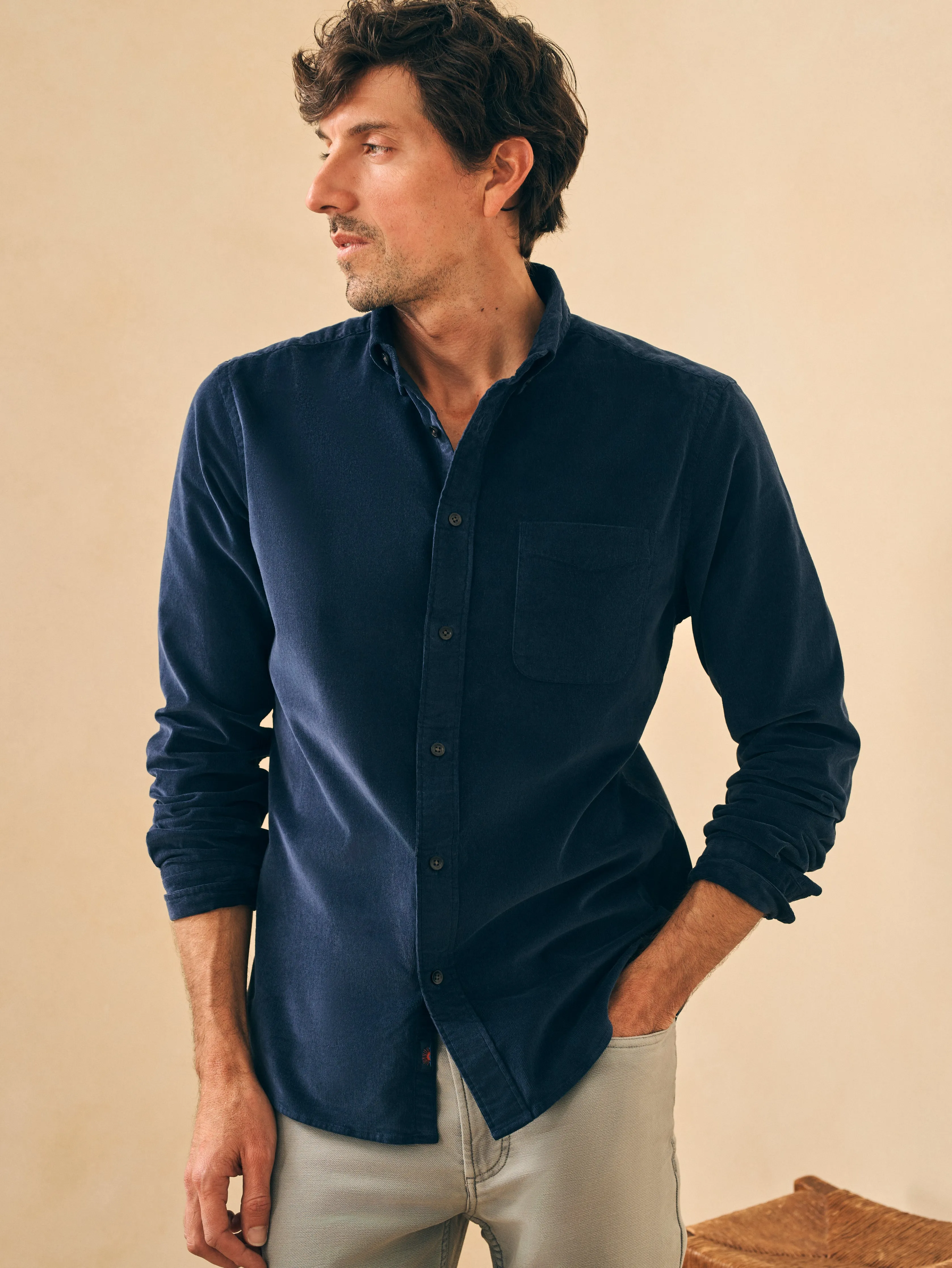 Stretch Corduroy Shirt - Blue Nights sold by Faherty