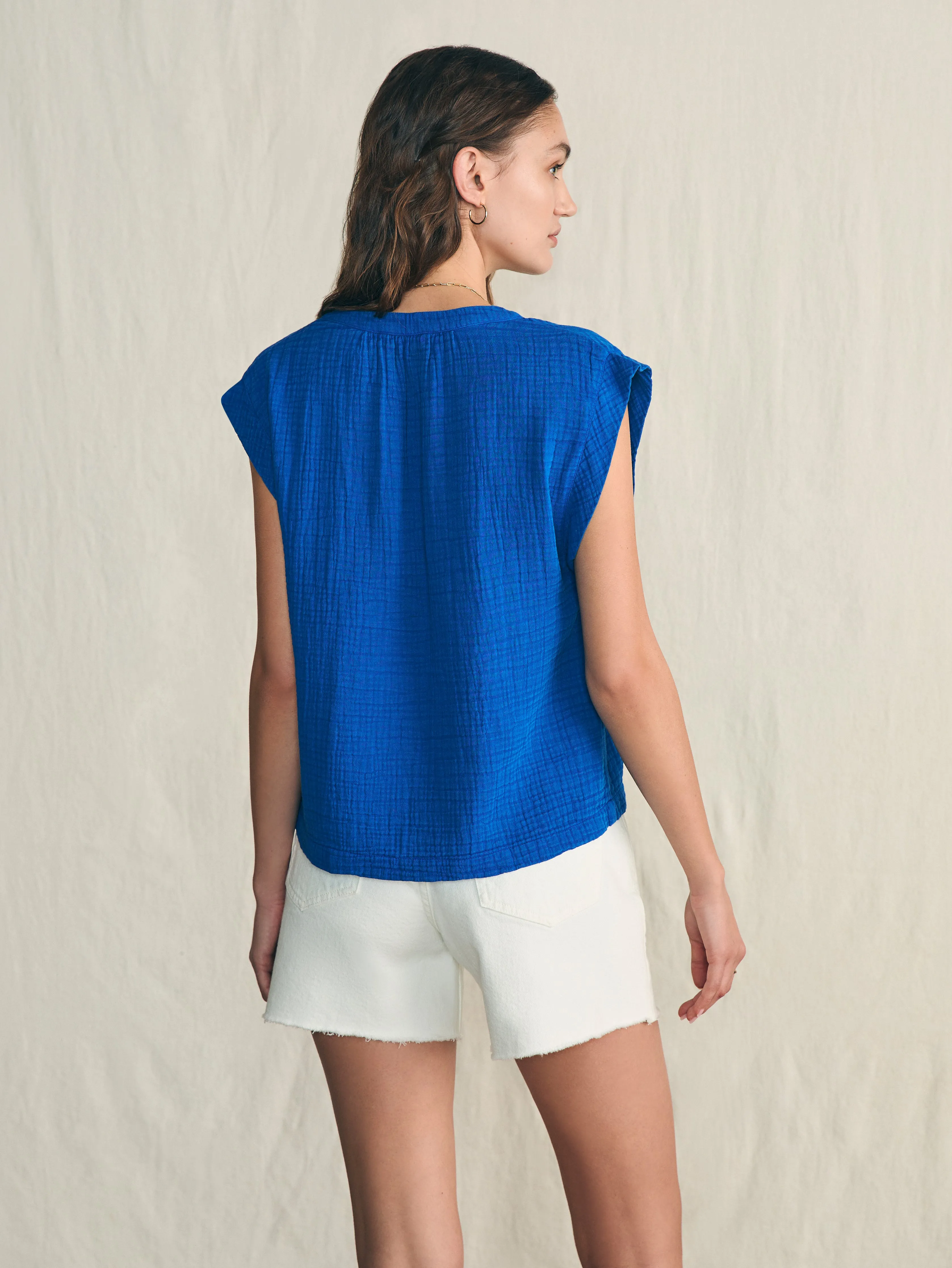 Dream Cotton Gauze Dylan Top - Strong Blue sold by Faherty product image thumbnail 5