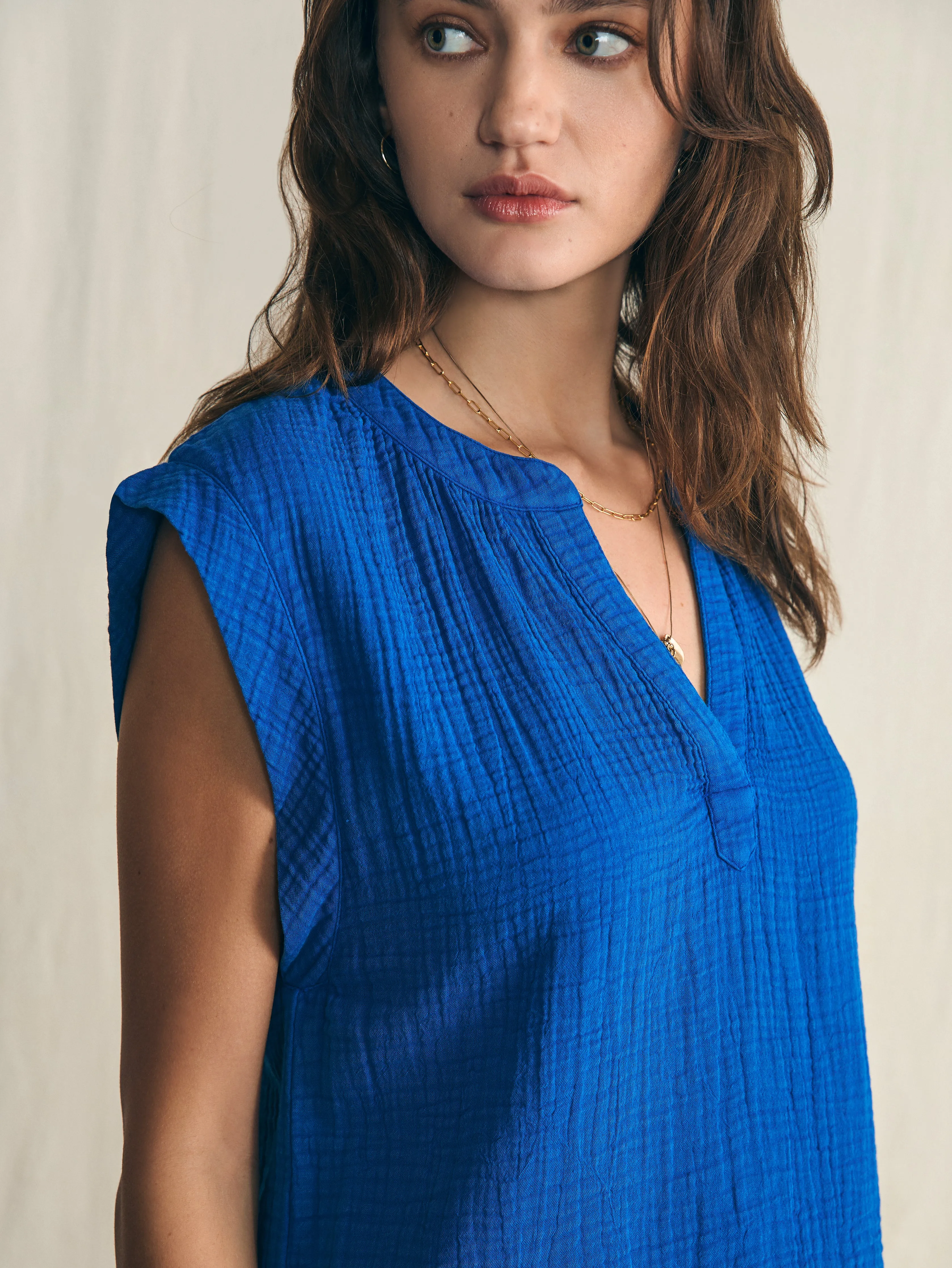 Dream Cotton Gauze Dylan Top - Strong Blue sold by Faherty product image thumbnail 2