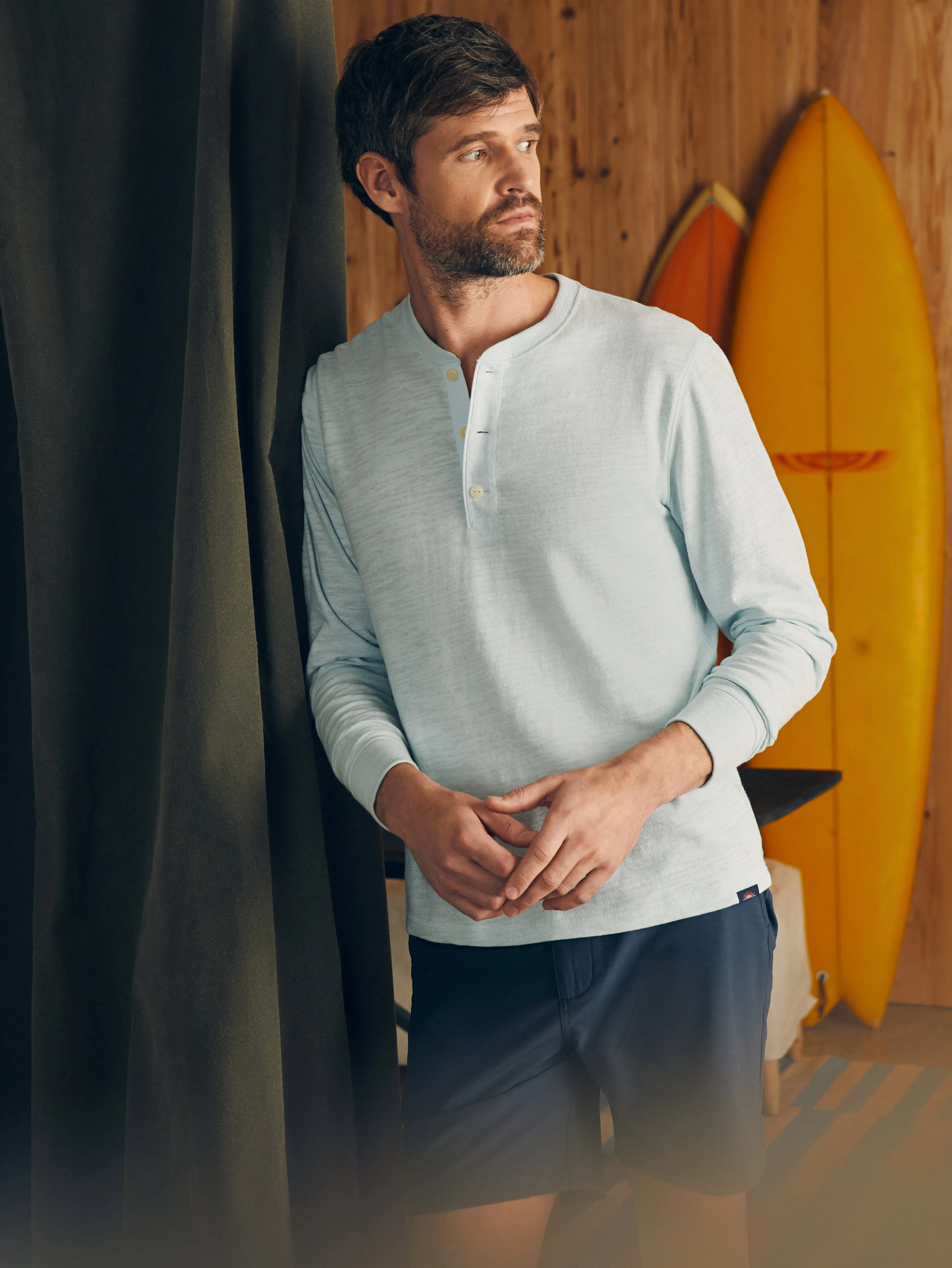 Sunwashed Slub Henley - Sky sold by Faherty