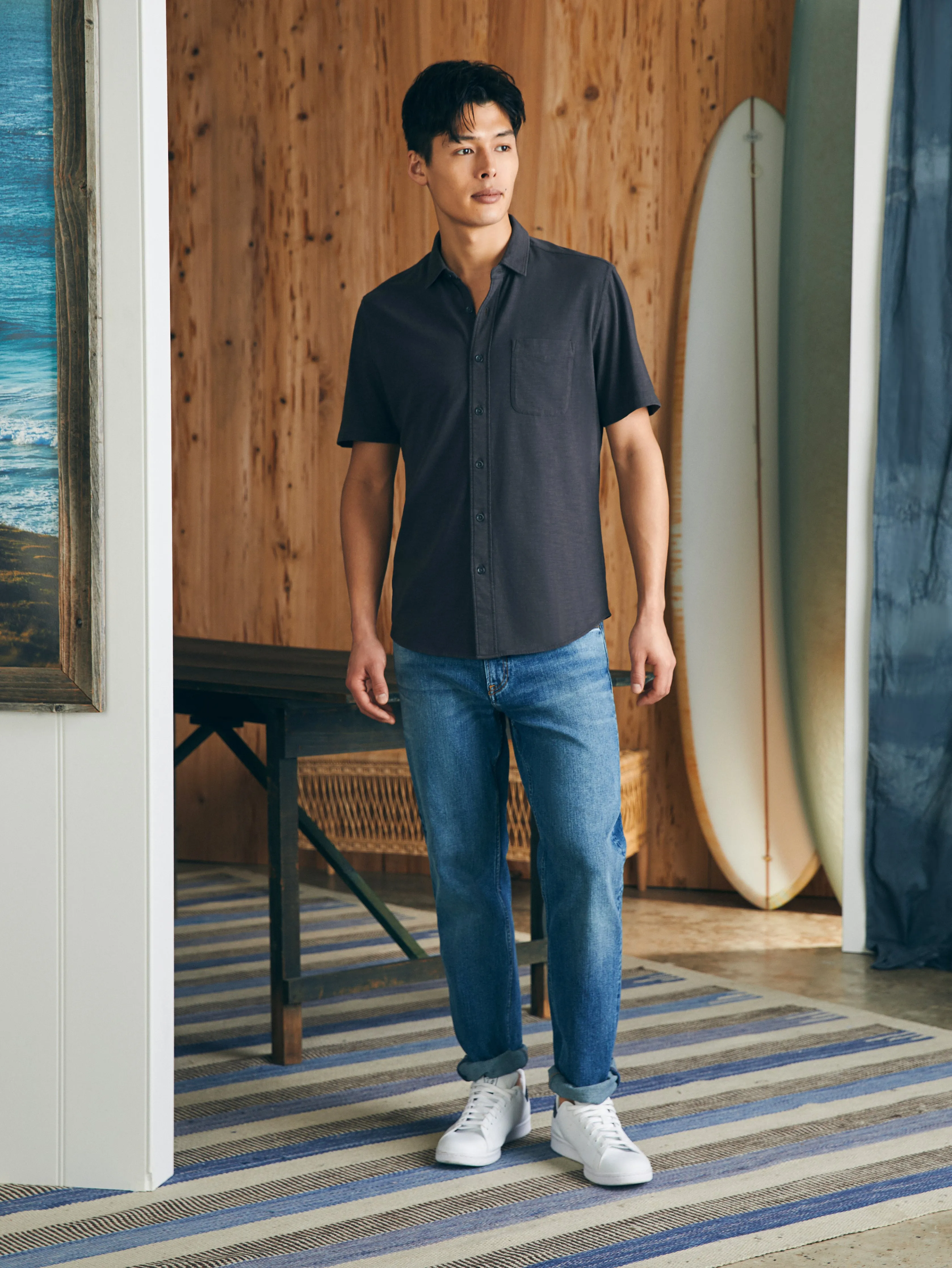 Short-Sleeve Sunwashed Knit Shirt (Single Pocket) - Washed Black sold by Faherty product image thumbnail 4
