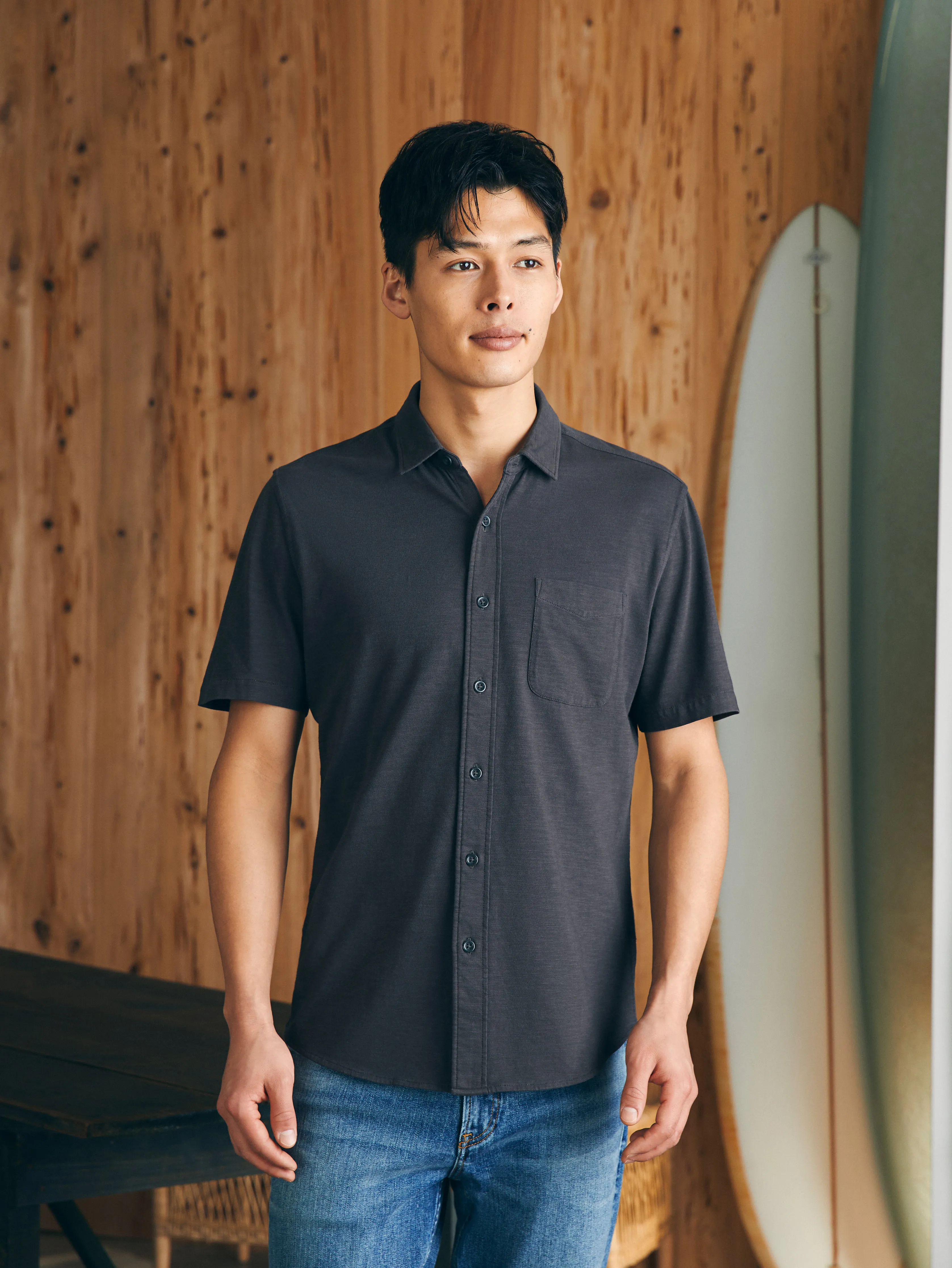 Short-Sleeve Sunwashed Knit Shirt (Single Pocket) - Washed Black sold by Faherty product image thumbnail 3
