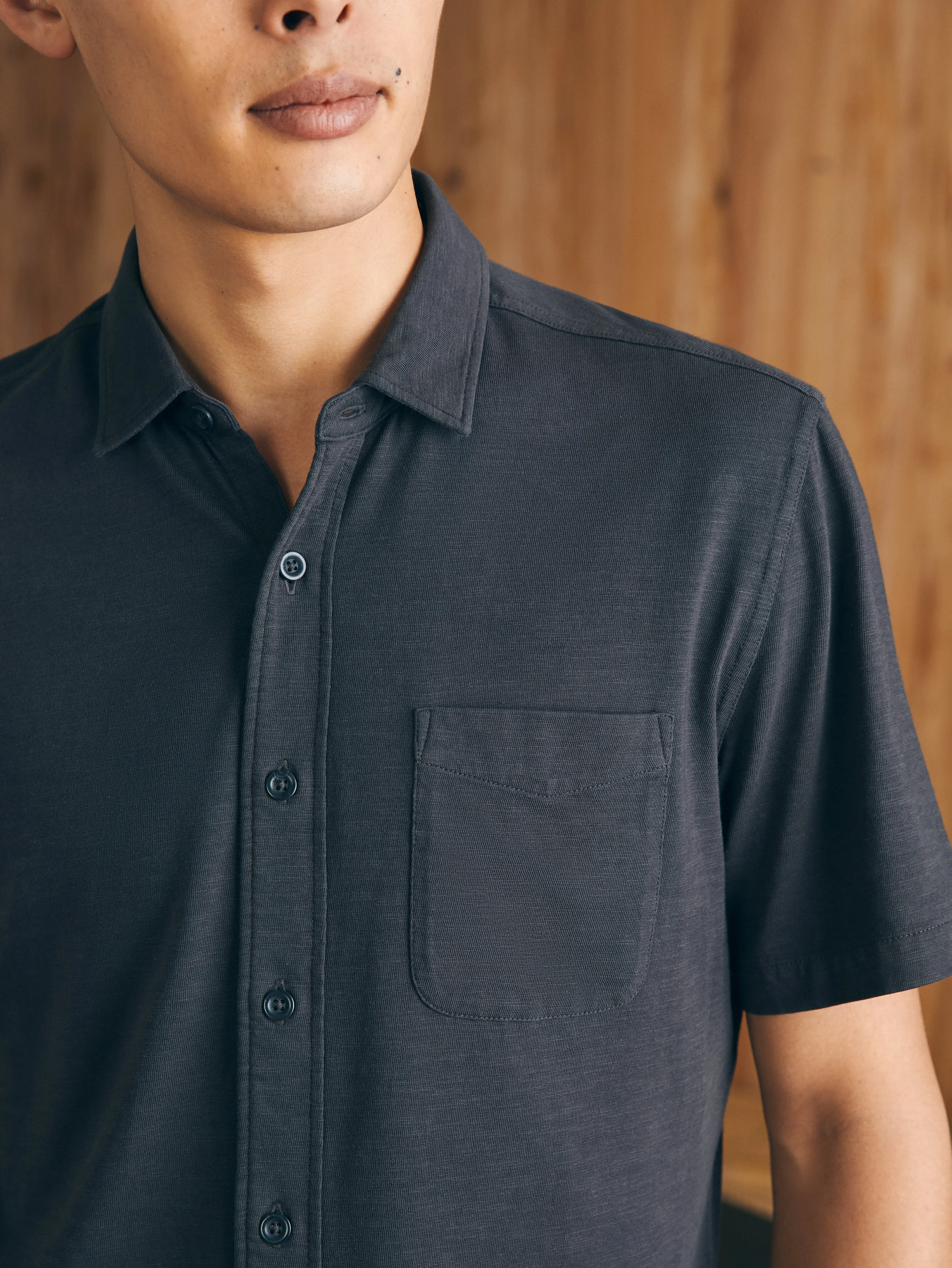 Short-Sleeve Sunwashed Knit Shirt (Single Pocket) - Washed Black sold by Faherty product image thumbnail 2