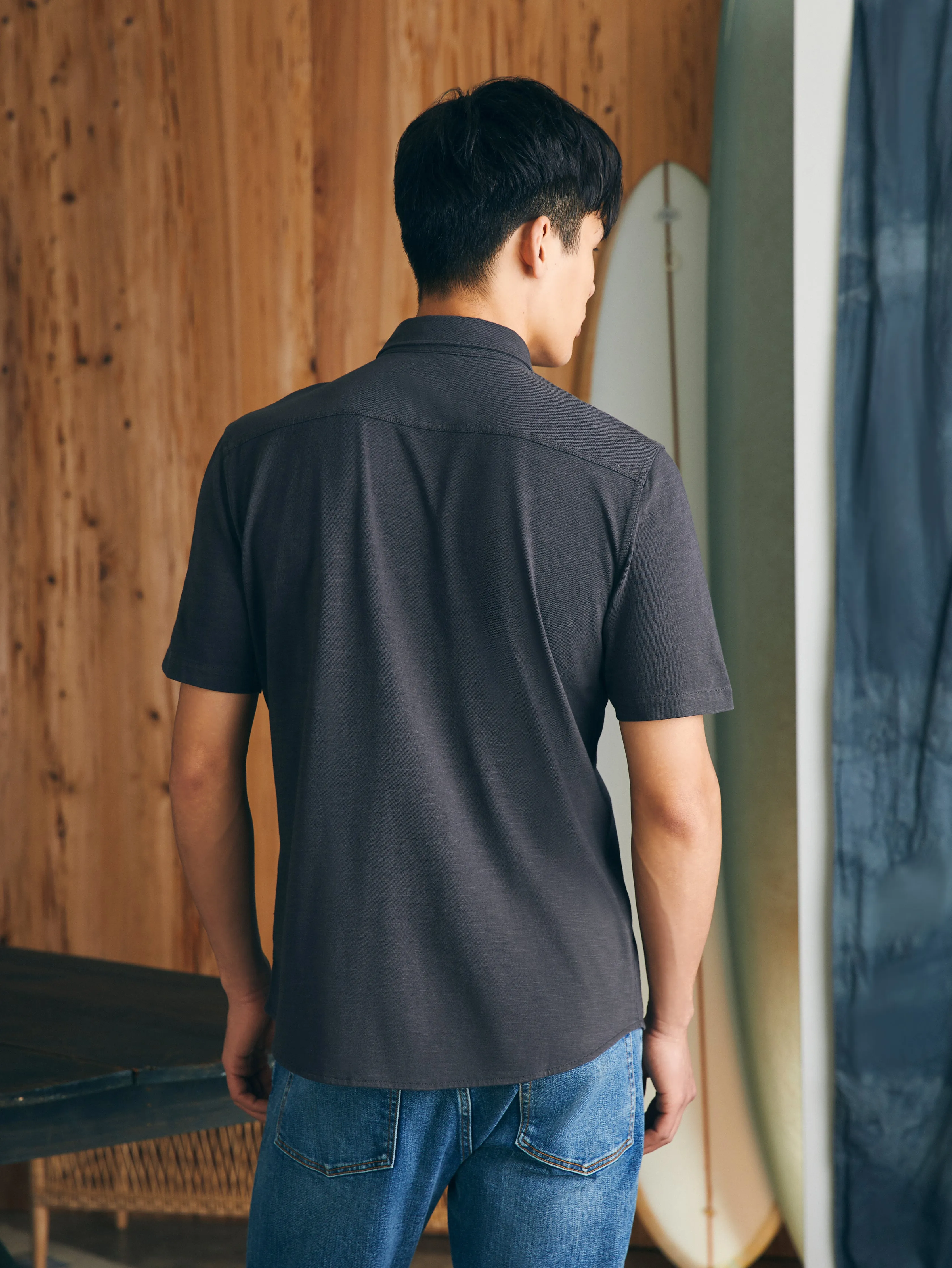 Short-Sleeve Sunwashed Knit Shirt (Single Pocket) - Washed Black sold by Faherty product image thumbnail 5