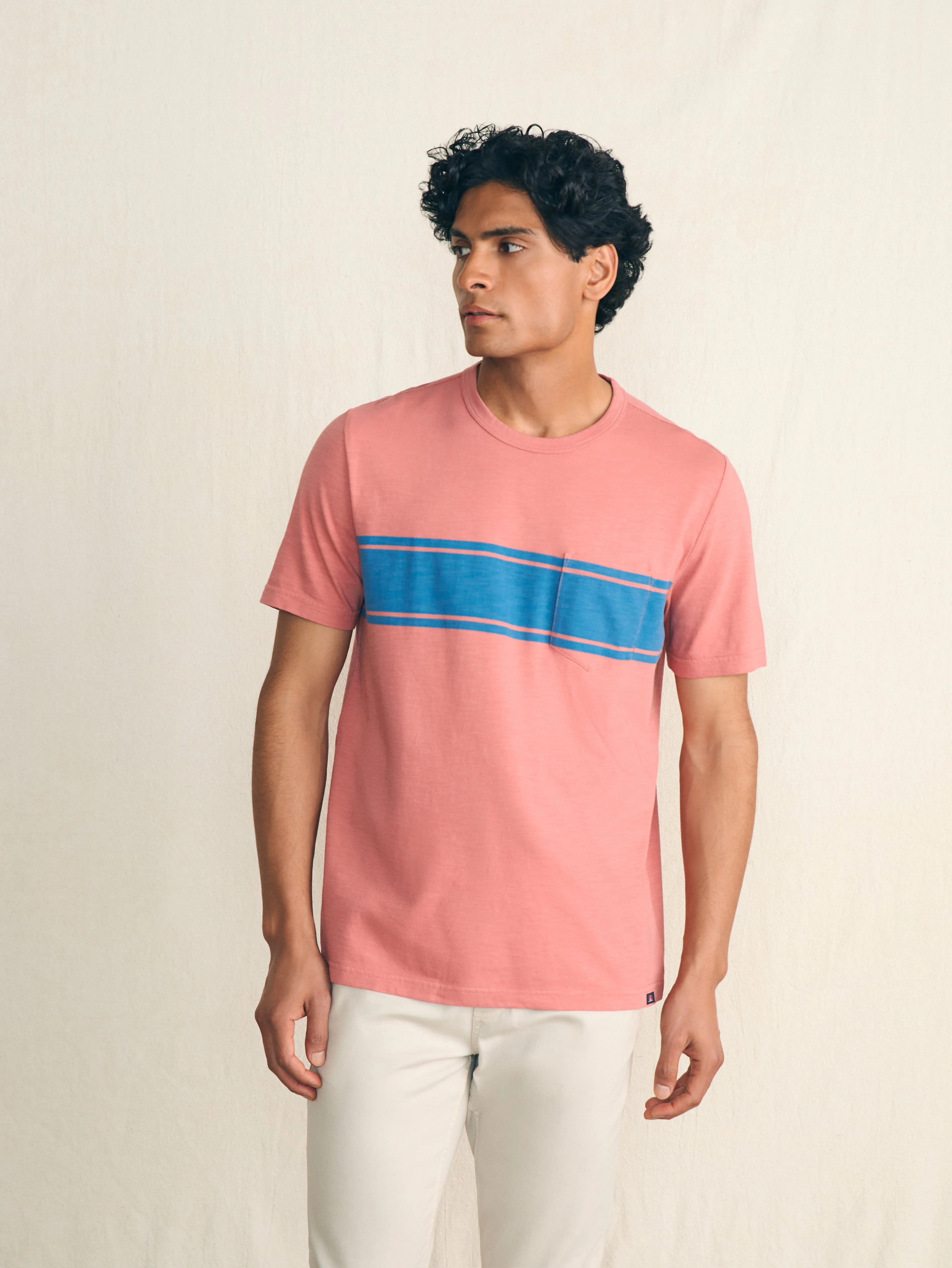 Surf Stripe Sunwashed Pocket Tee - Faded Flag sold by Faherty