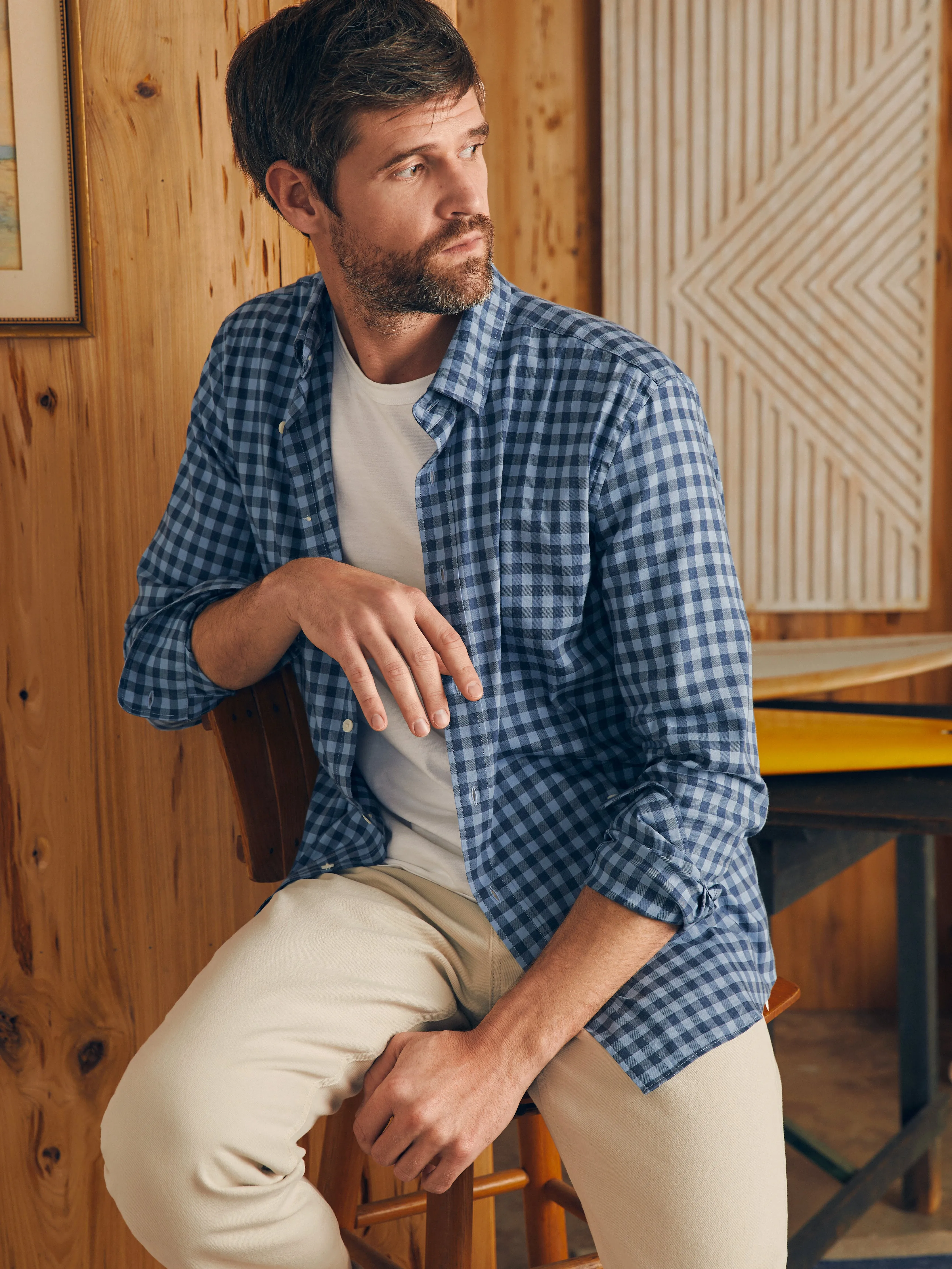 Movement™ Shirt (Tall) - Navy Skies Check sold by Faherty product image thumbnail 3