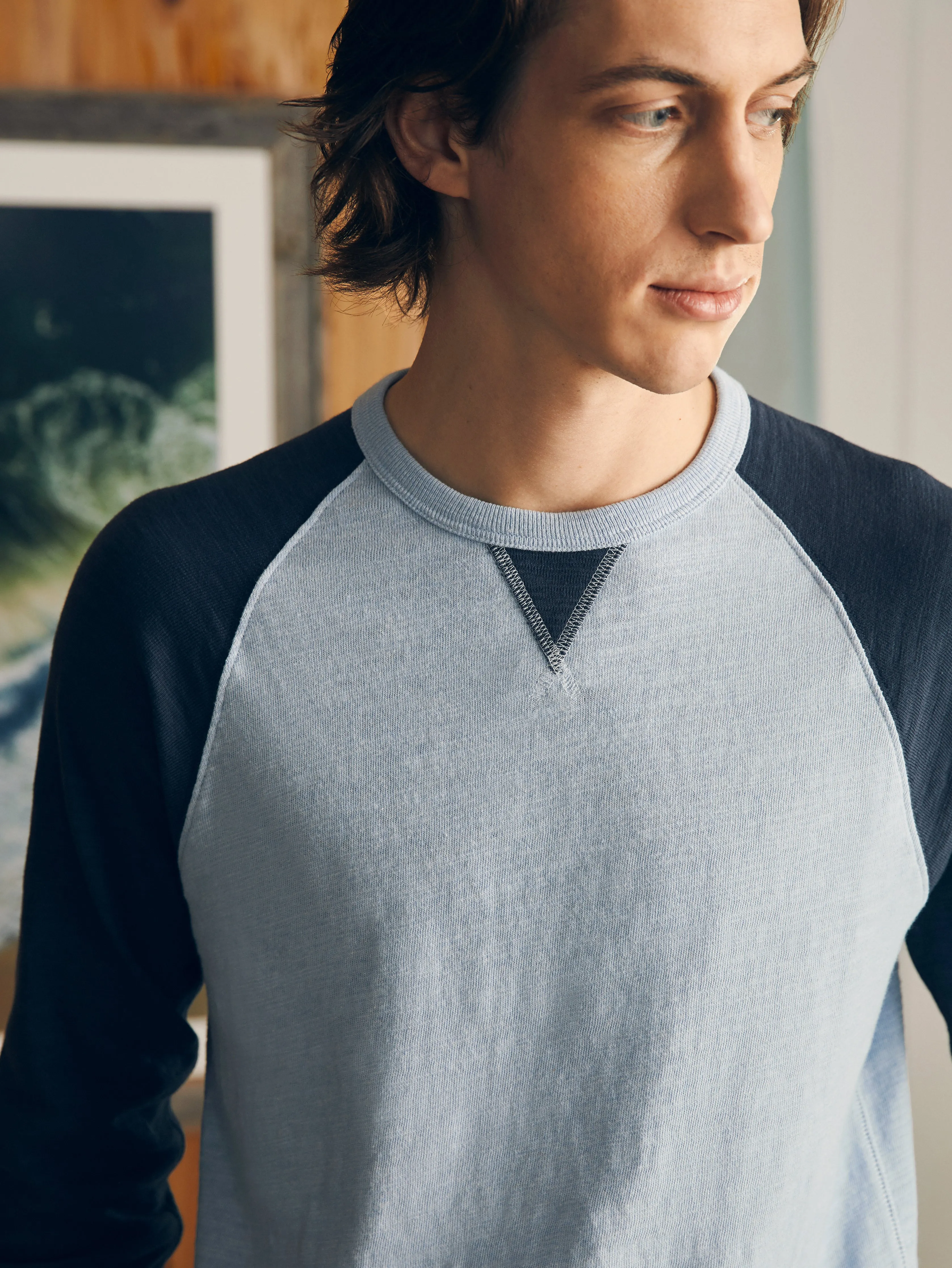 Sunwashed Slub Crew - Blue Slate Heather Blue Nights sold by Faherty