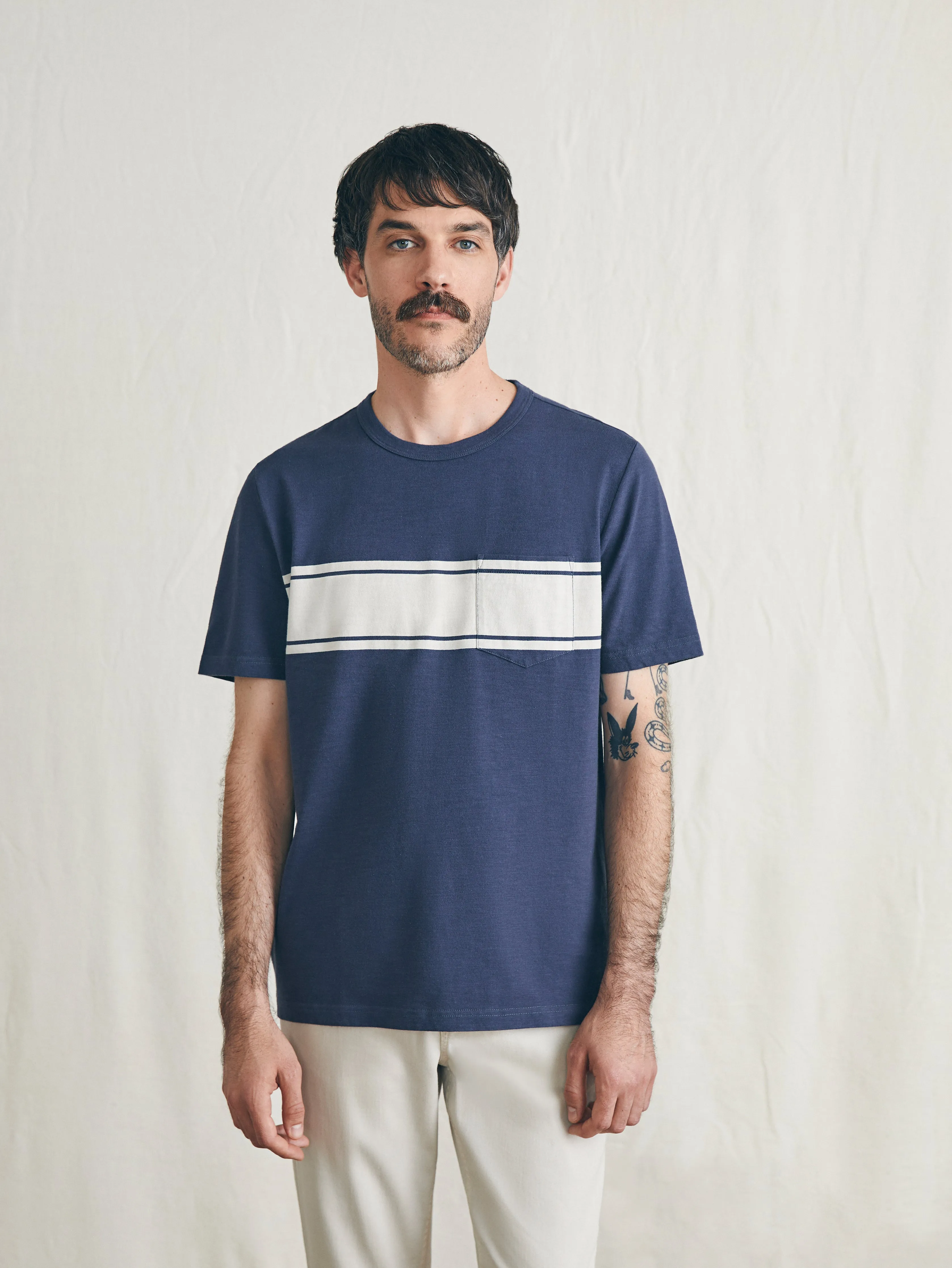 Surf Stripe Sunwashed Pocket Tee - Dune Navy sold by Faherty product image thumbnail 4