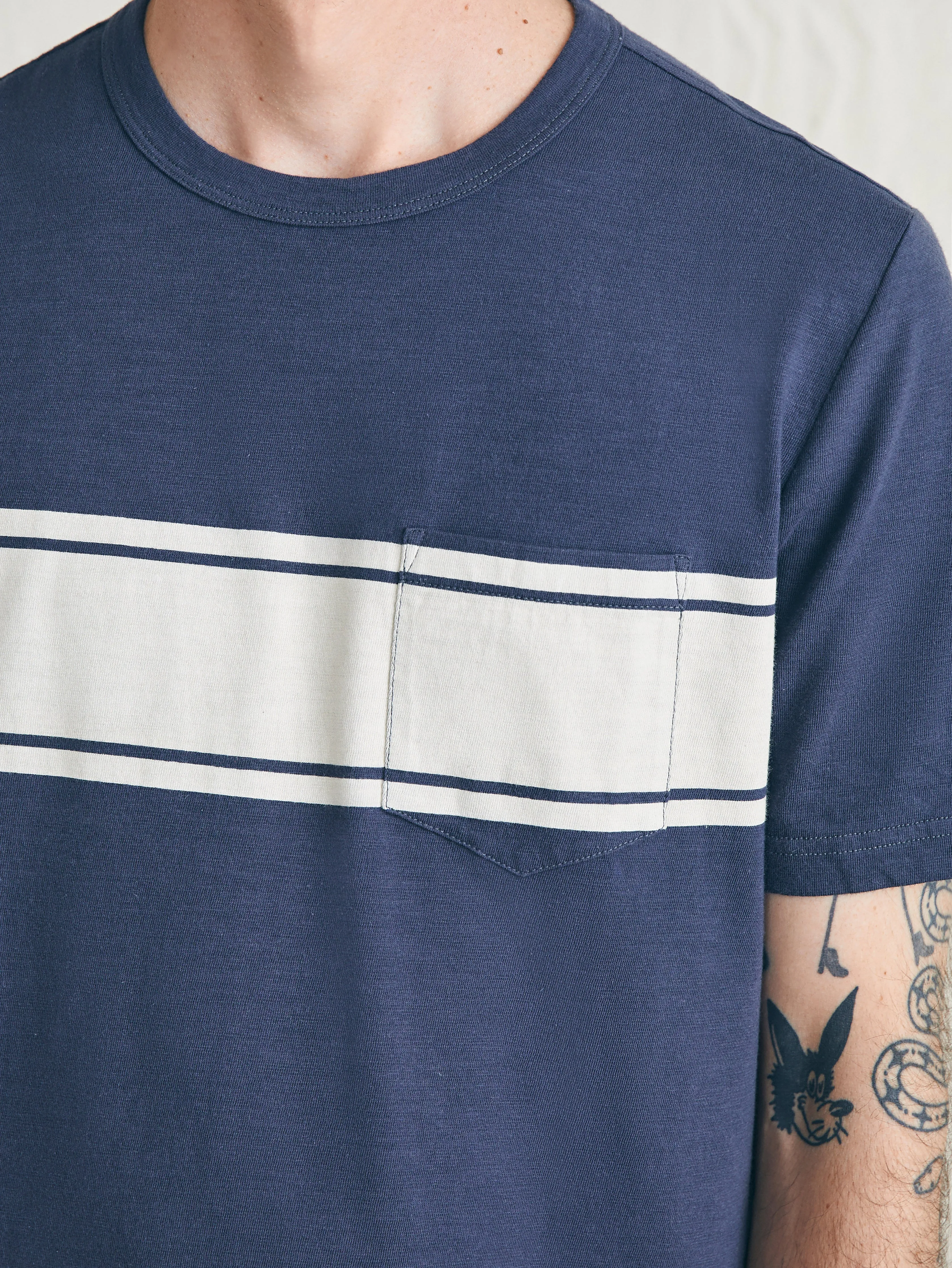 Surf Stripe Sunwashed Pocket Tee - Dune Navy sold by Faherty product image thumbnail 2