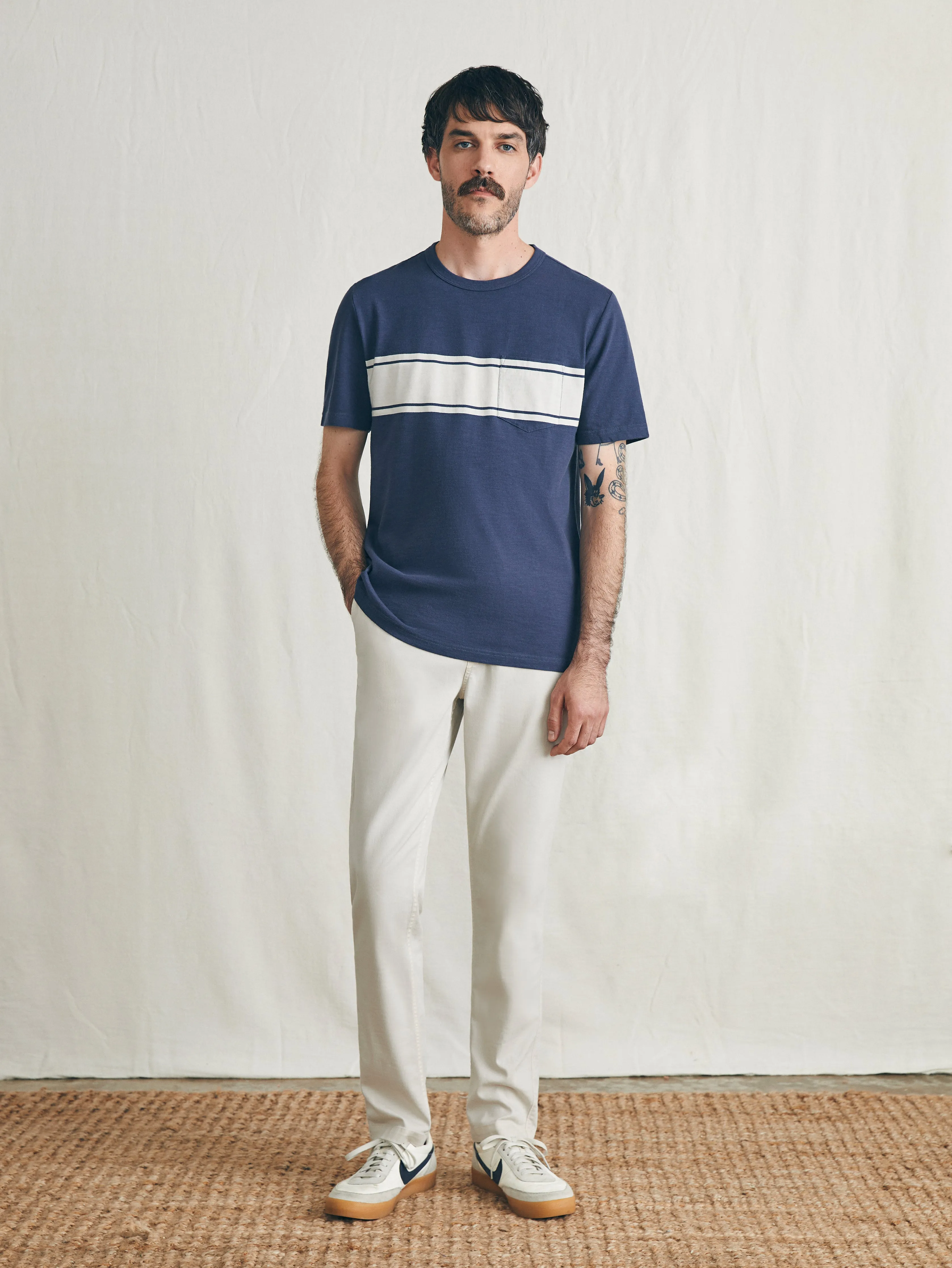 Surf Stripe Sunwashed Pocket Tee - Dune Navy sold by Faherty product image thumbnail 3