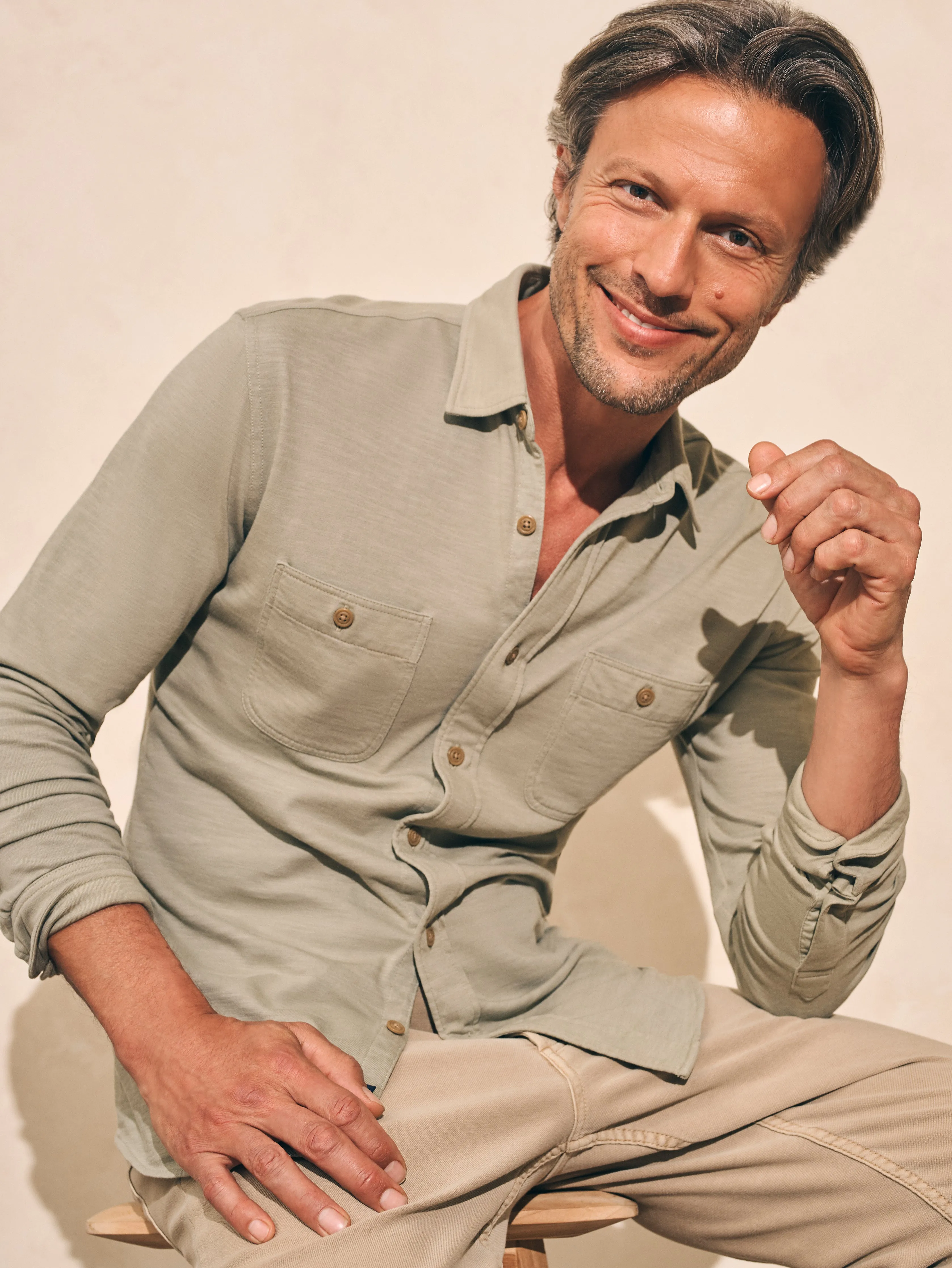 Sunwashed Knit Shirt - Coastal Sage sold by Faherty