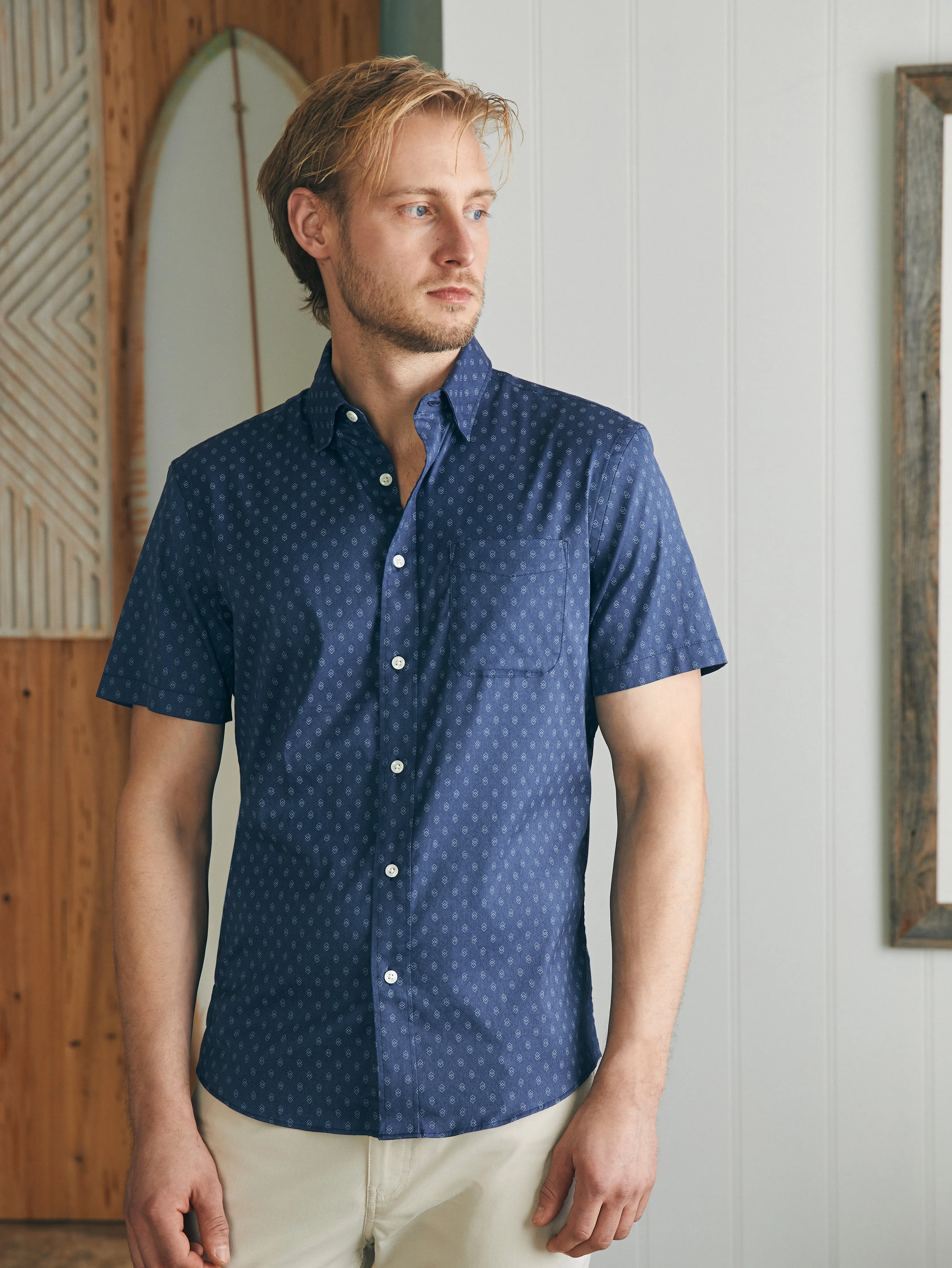 Movement™ Short-Sleeve Shirt - Navy Dusk Diamond Print sold by Faherty product image thumbnail 2