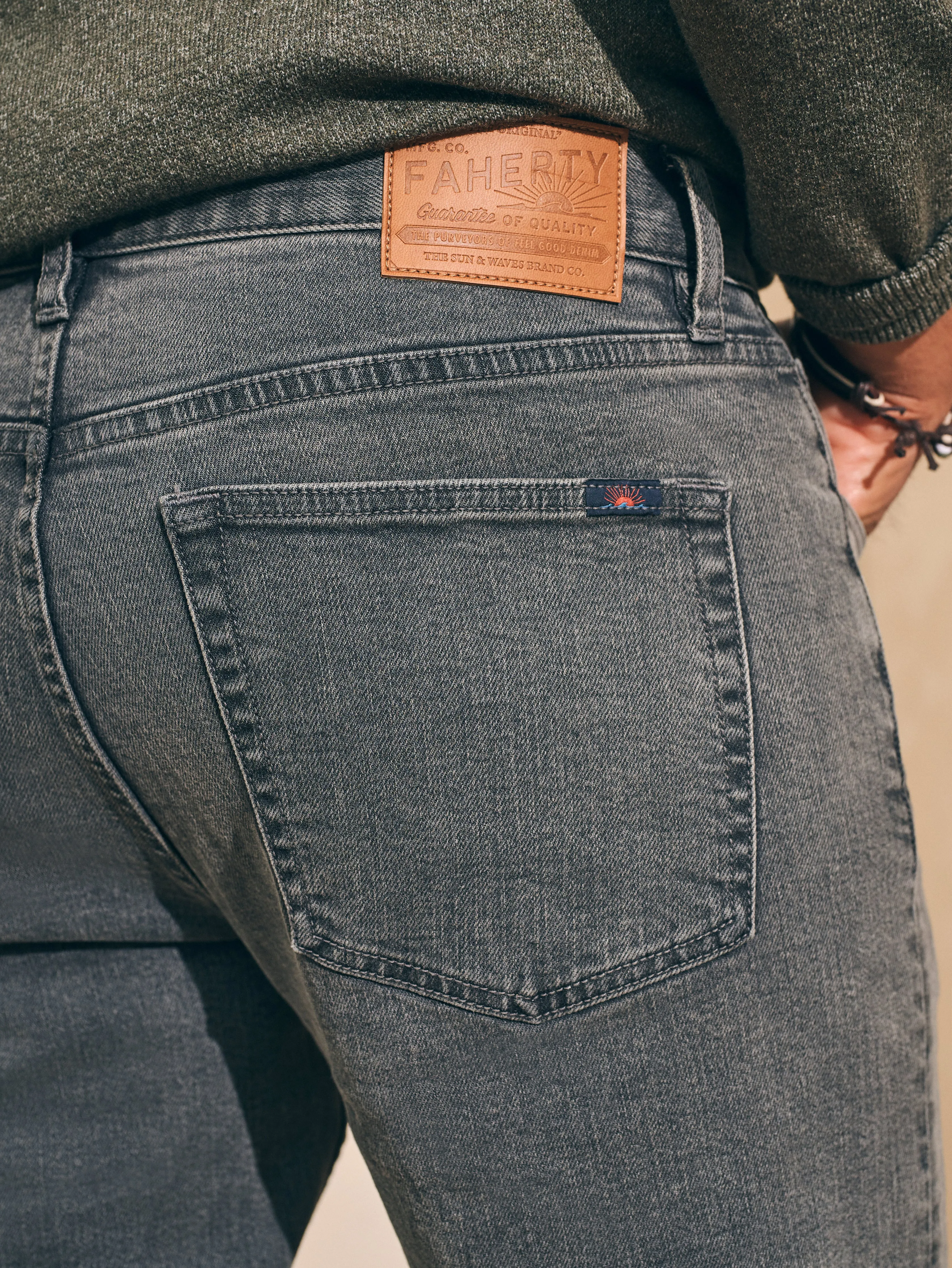 Organic Cotton Slim Straight Denim (32" Inseam) - Coal Creek Wash sold by Faherty product image thumbnail 4