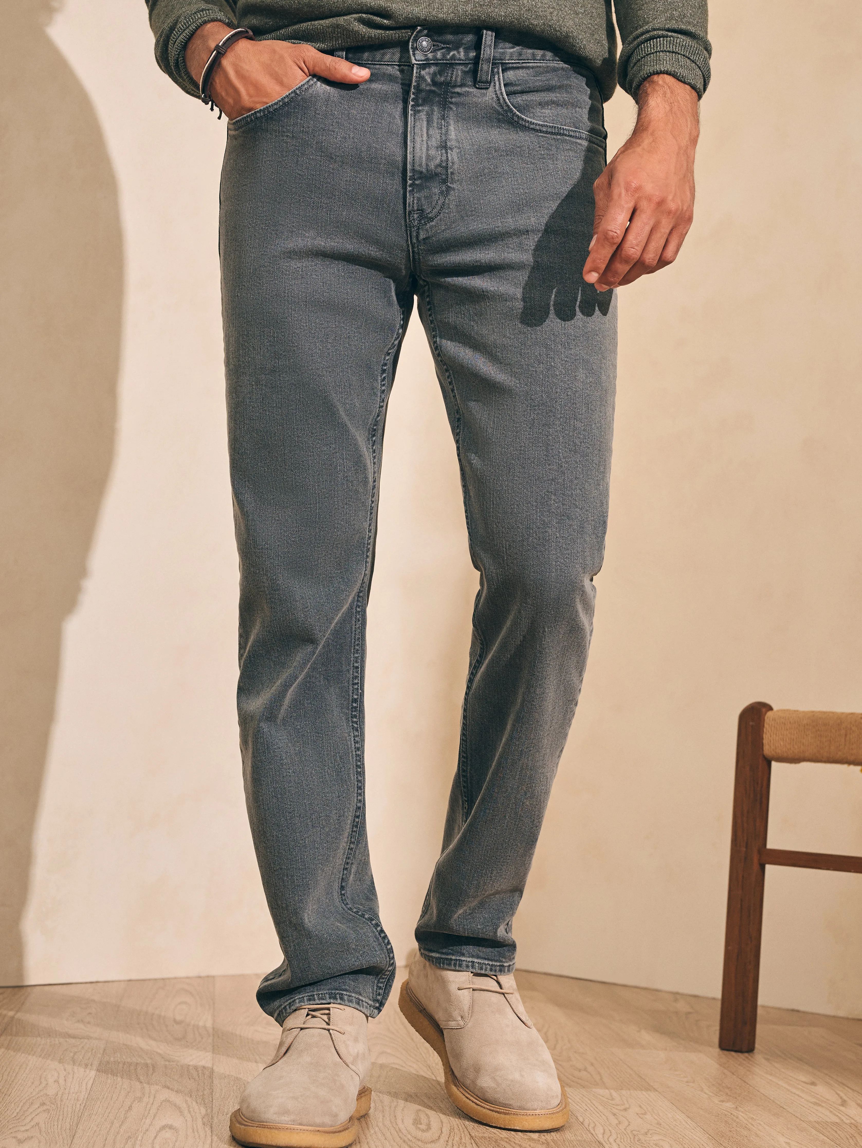 Organic Cotton Slim Straight Denim (32" Inseam) - Coal Creek Wash sold by Faherty