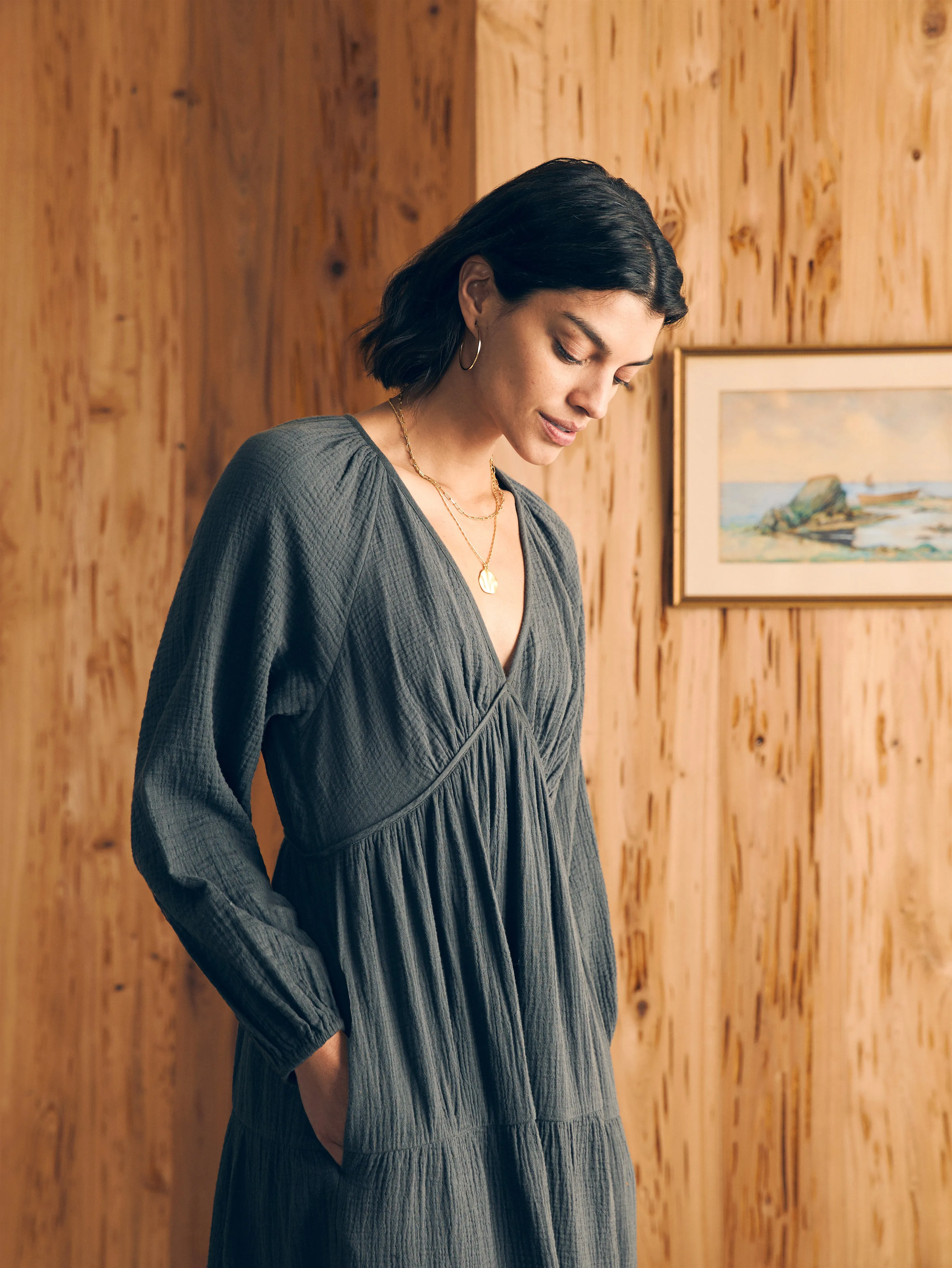Dream Cotton Gauze Sirene Midi Dress - Washed Black sold by Faherty product image thumbnail 4