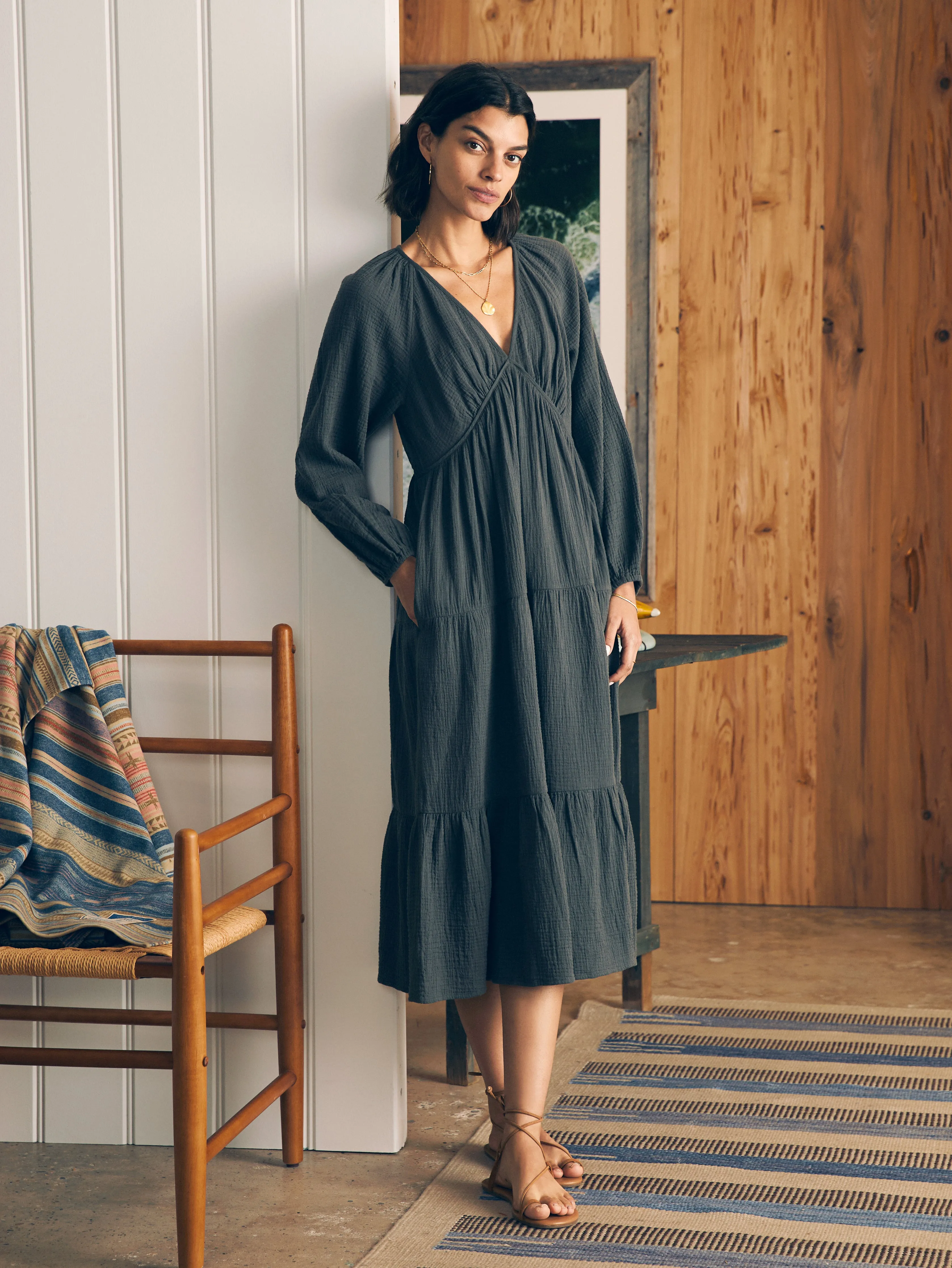 Dream Cotton Gauze Sirene Midi Dress - Washed Black sold by Faherty