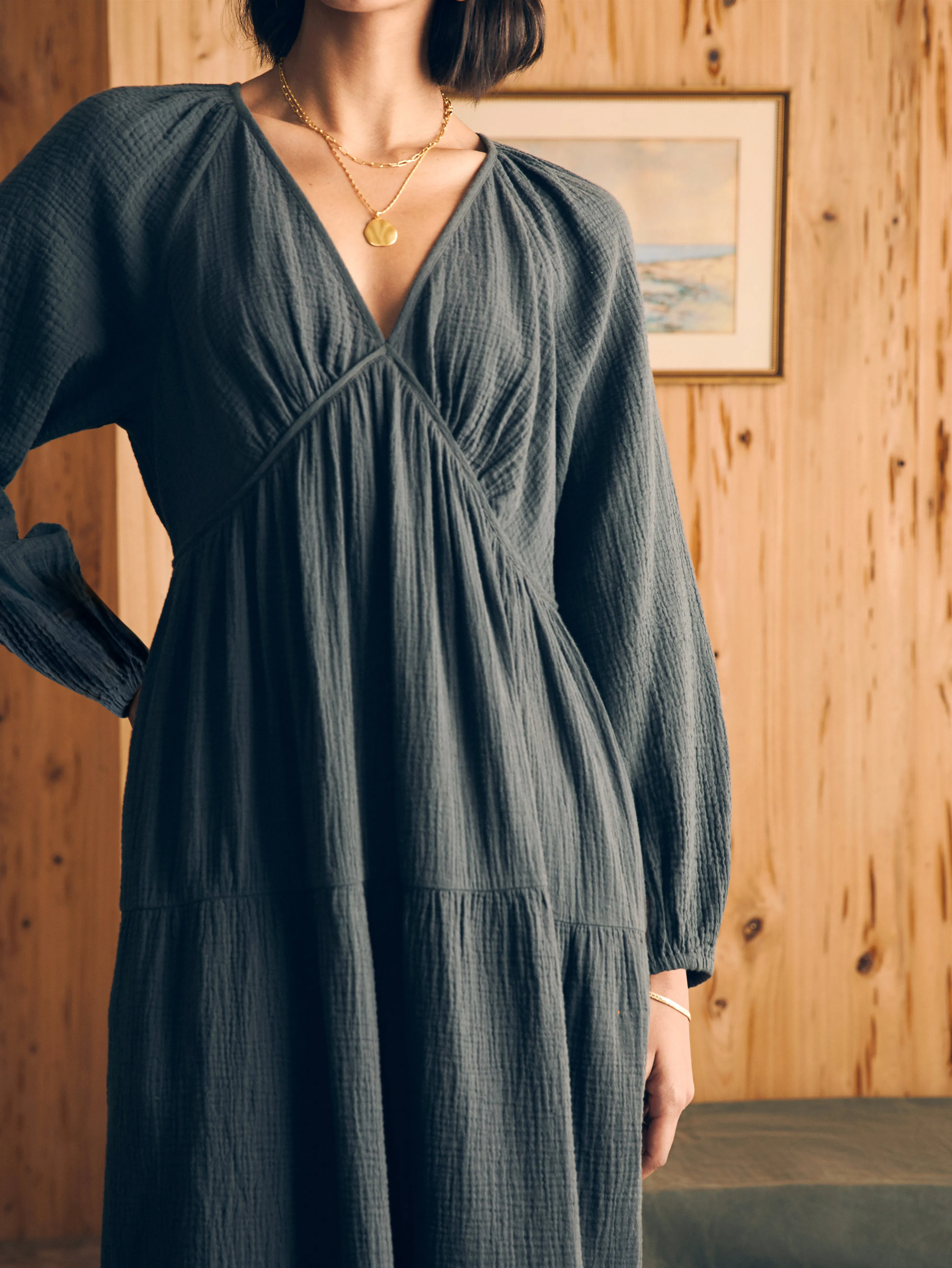 Dream Cotton Gauze Sirene Midi Dress - Washed Black sold by Faherty product image thumbnail 2