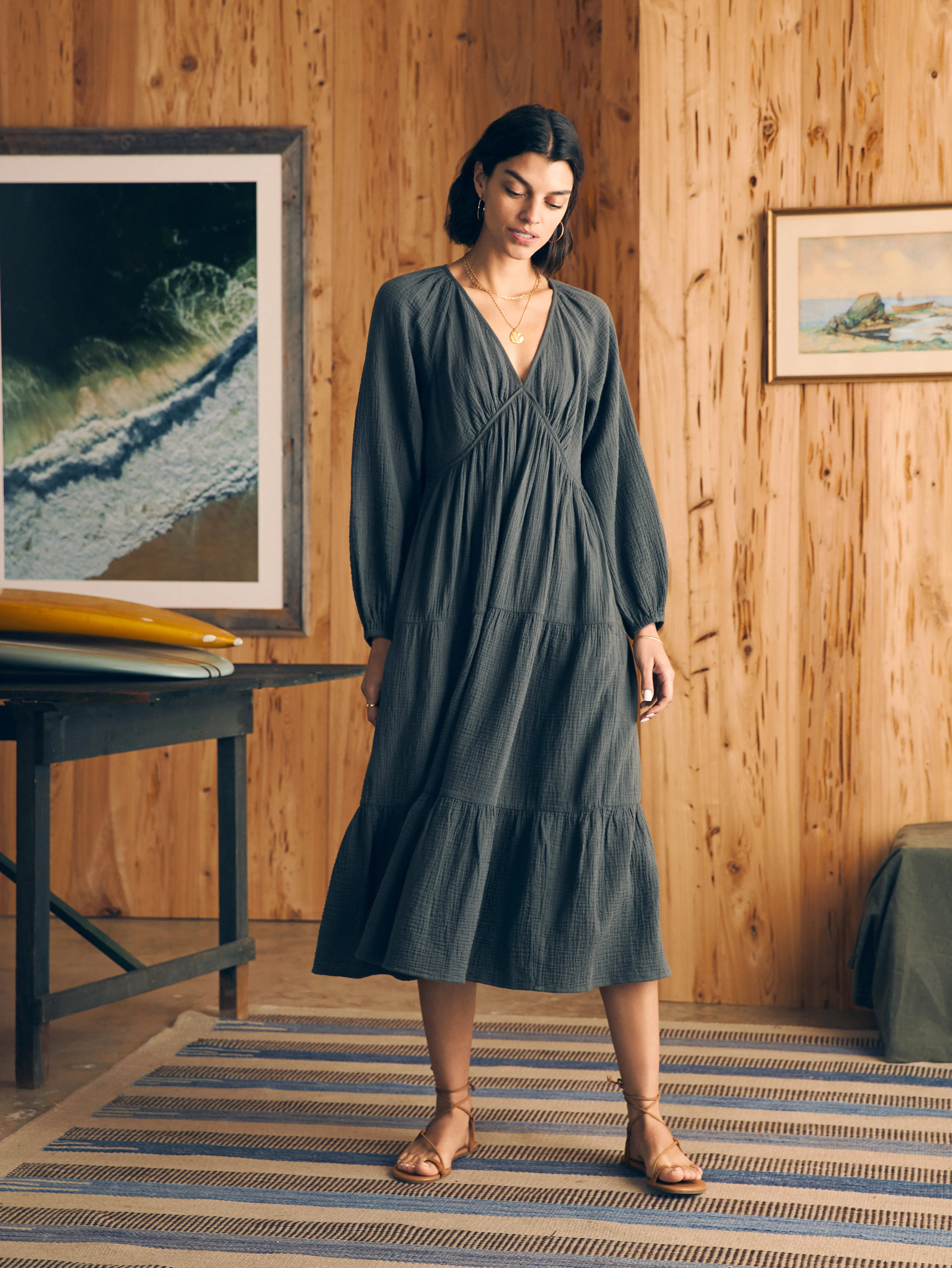 Dream Cotton Gauze Sirene Midi Dress - Washed Black sold by Faherty product image thumbnail 3