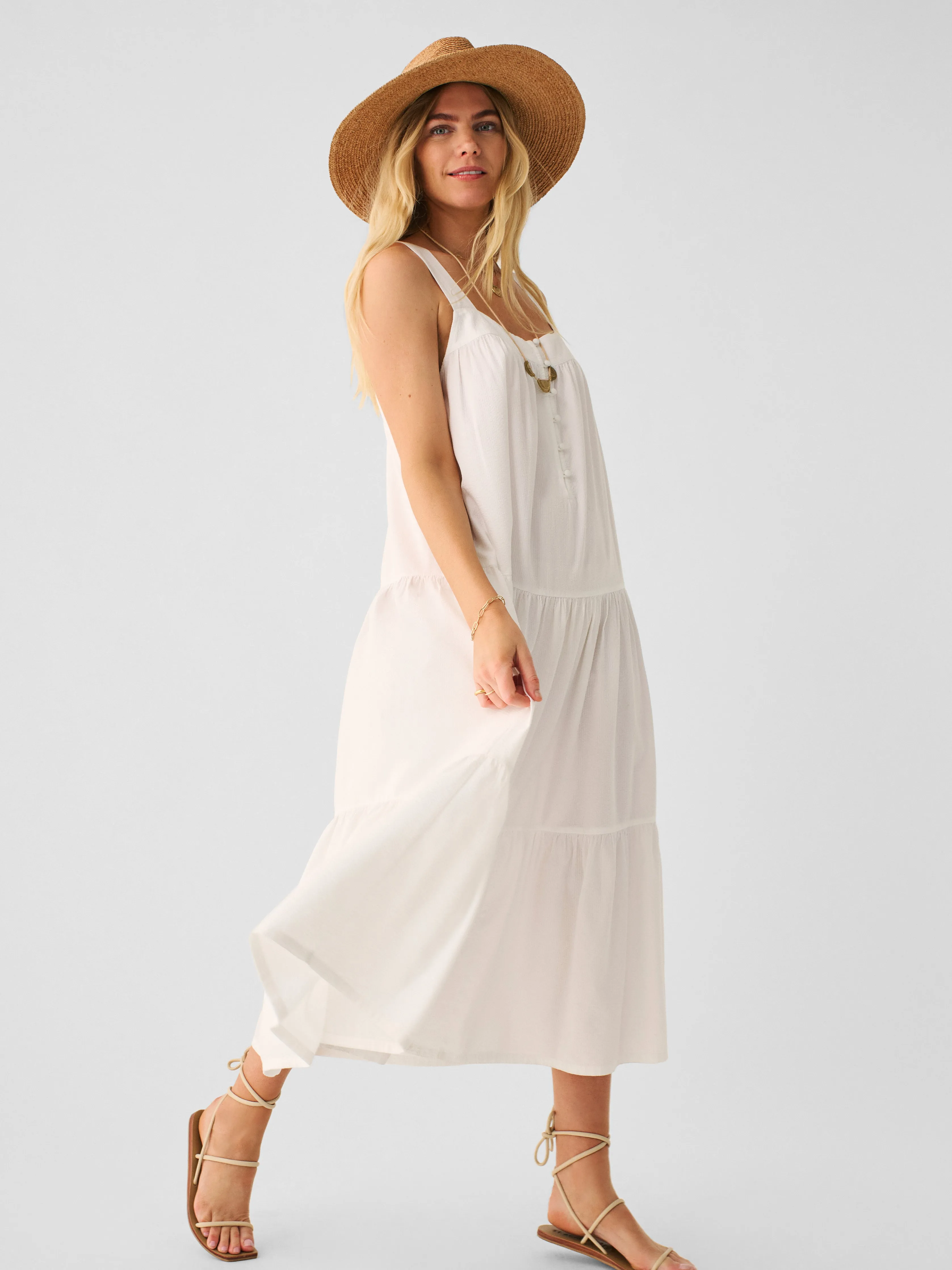 Marina Seersucker Dress - White sold by Faherty