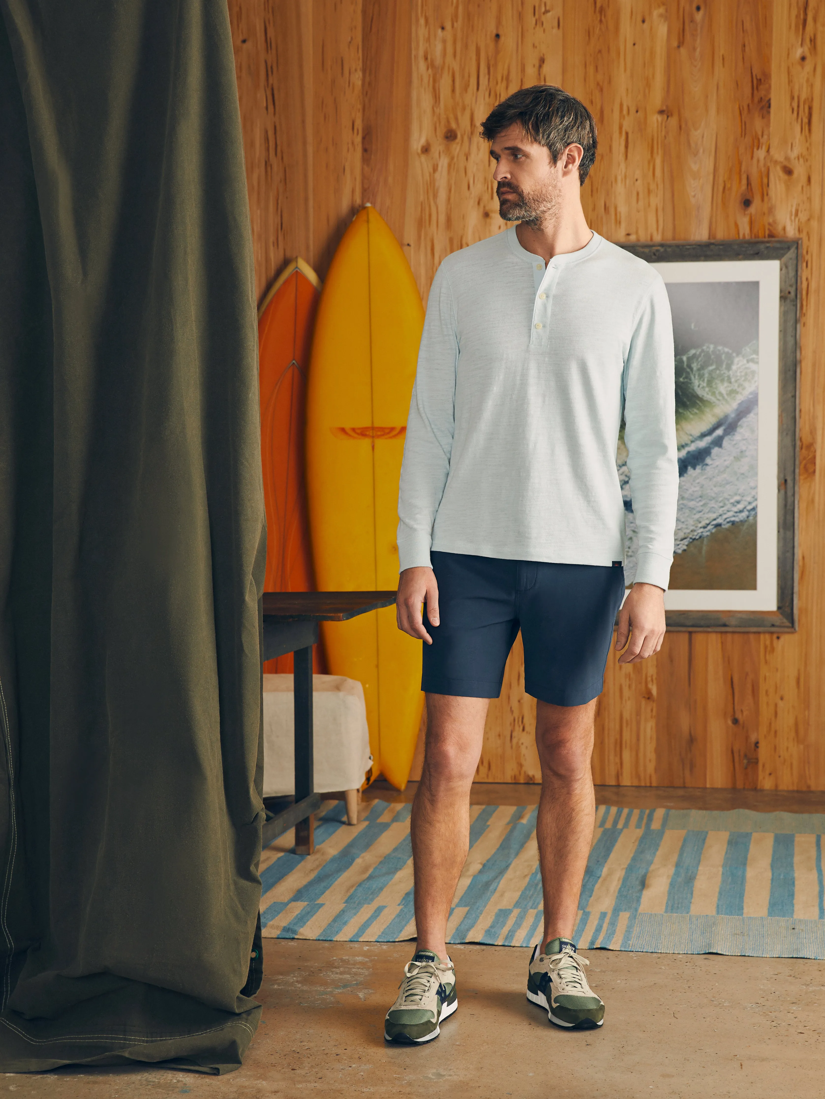 Sunwashed Slub Henley (Tall) - Sky sold by Faherty product image thumbnail 4