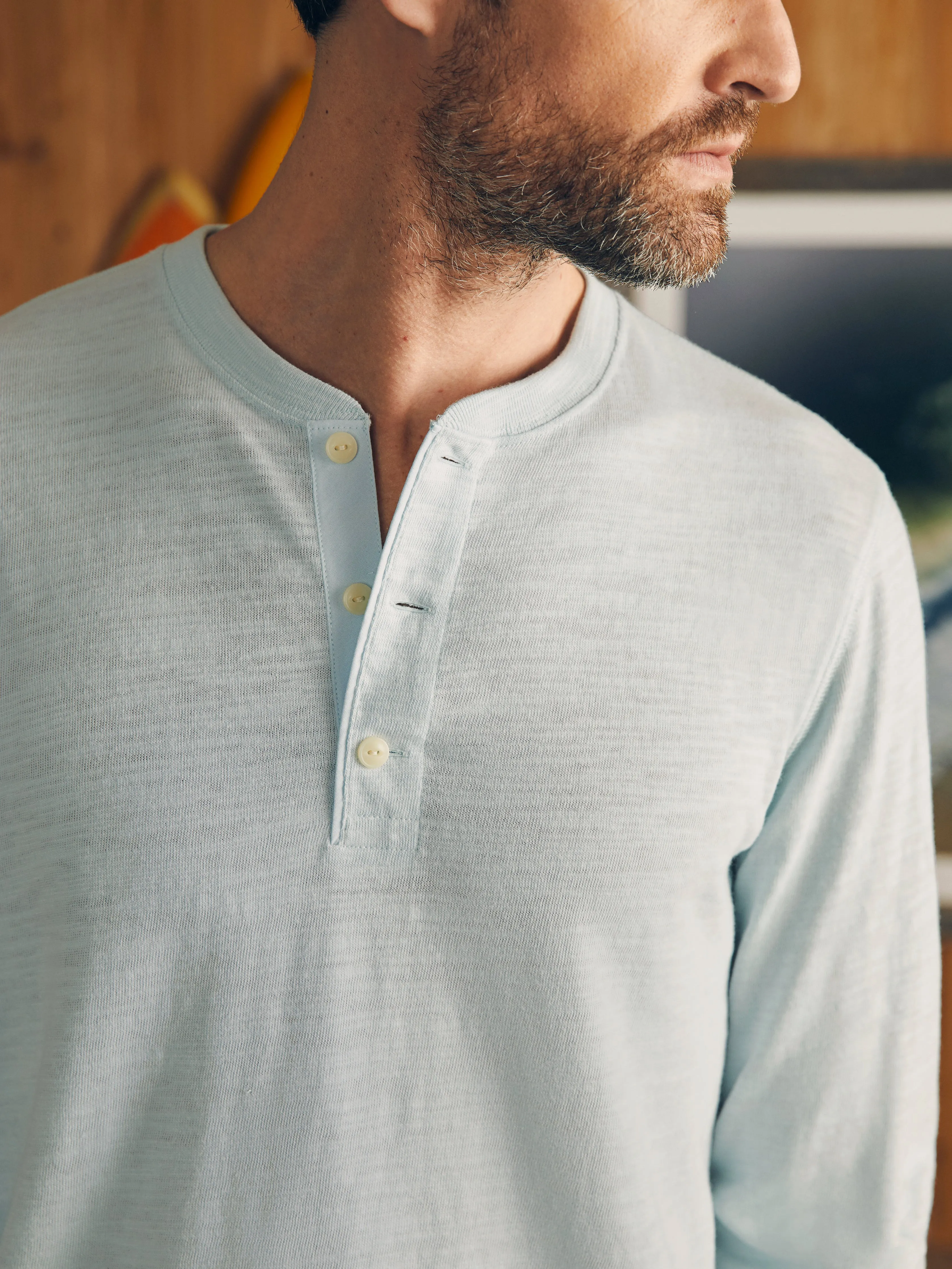 Sunwashed Slub Henley (Tall) - Sky sold by Faherty product image thumbnail 2