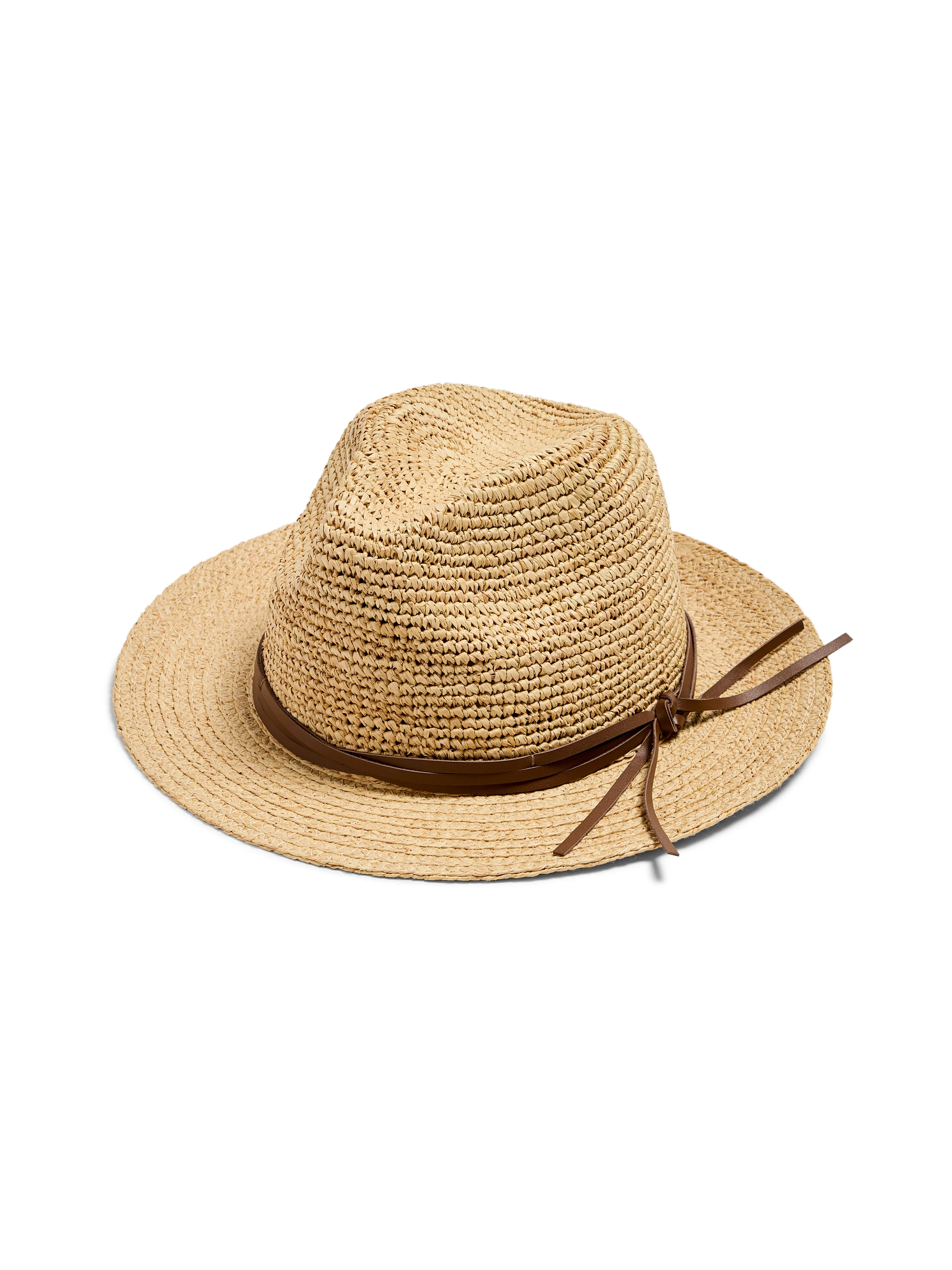 Raffia Trim Crochet Fedora - Natural sold by Faherty
