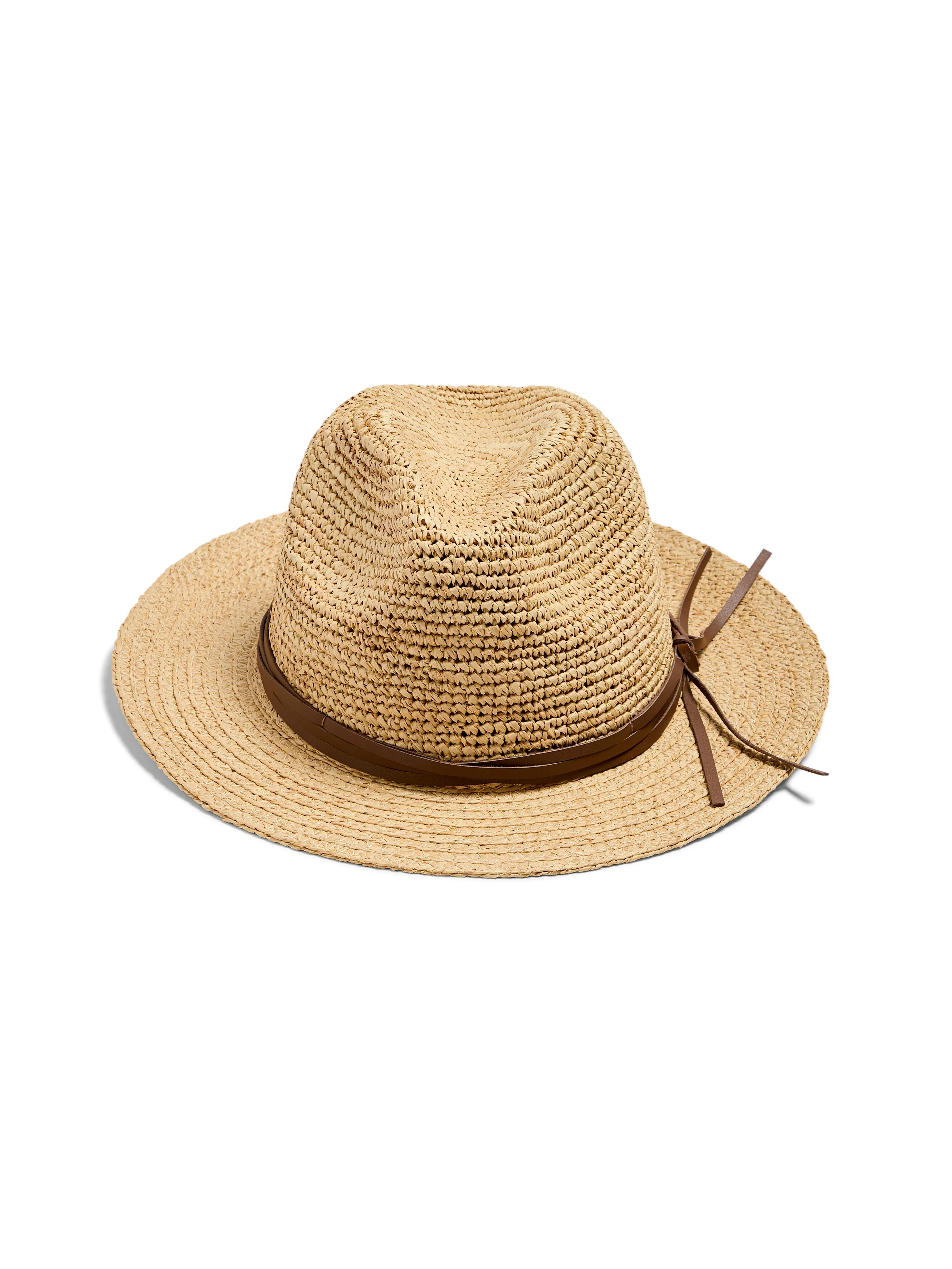 Raffia Trim Crochet Fedora - Natural sold by Faherty product image thumbnail 3